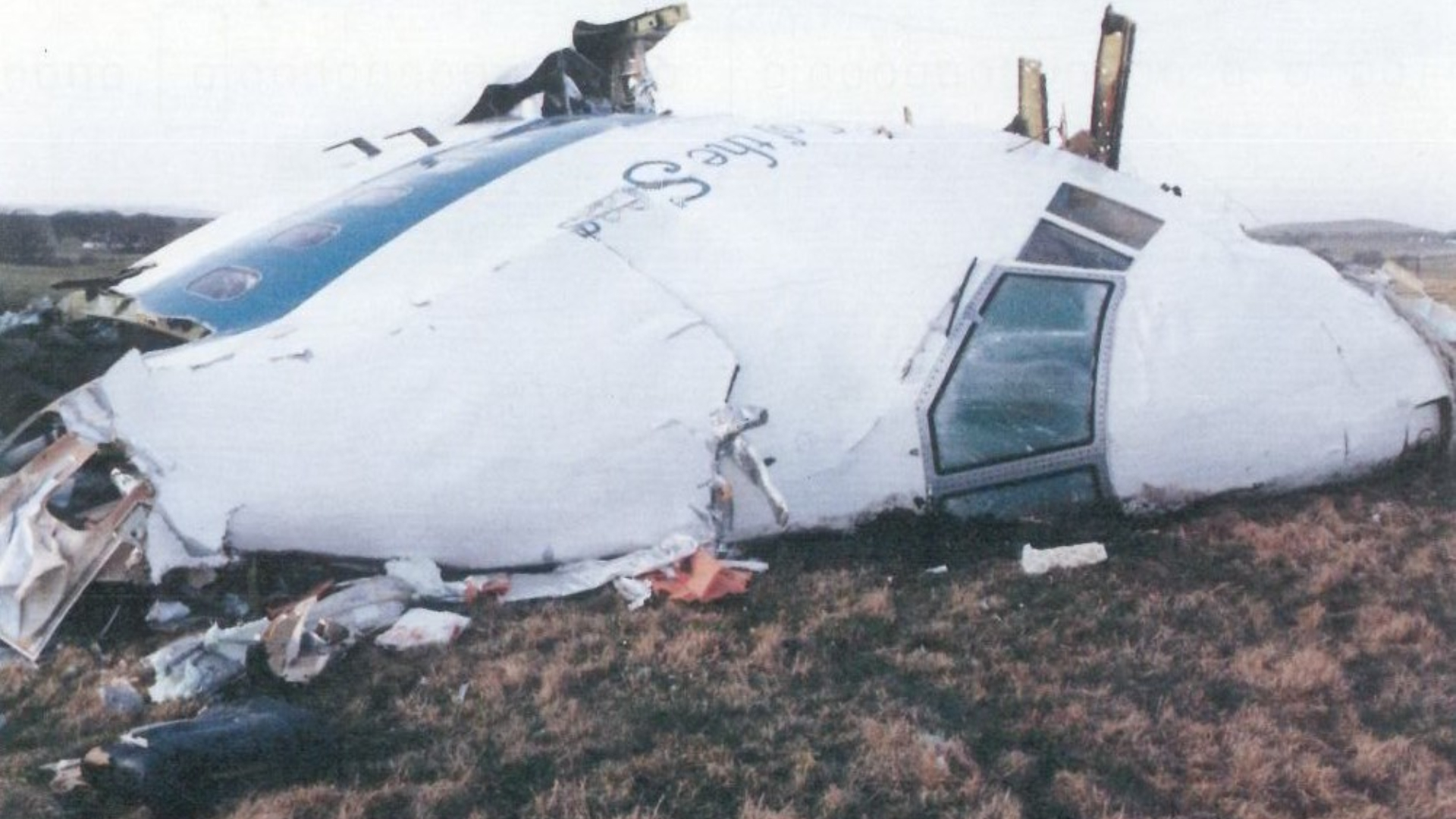 Nose and flight deck of Pan Am Flight 103 destroyed above Lockerbie on 21 December, 1988.