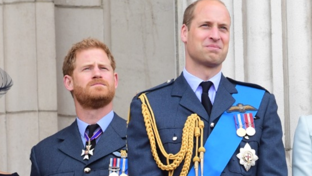 Royal family. The Queen, Prince Harry and Prince William.