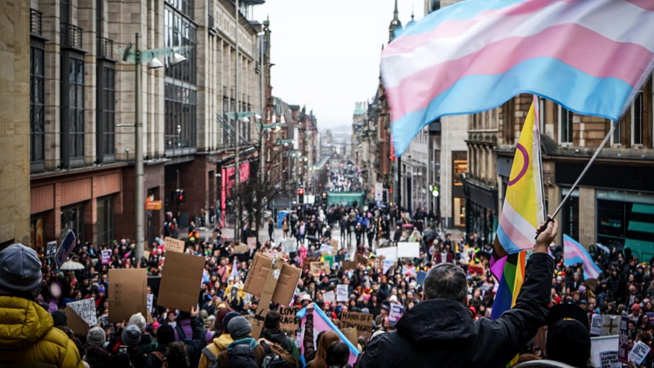 Hundreds gather Glasgow city centre’s Buchanan Street in protest against Government’s gender reform bill block