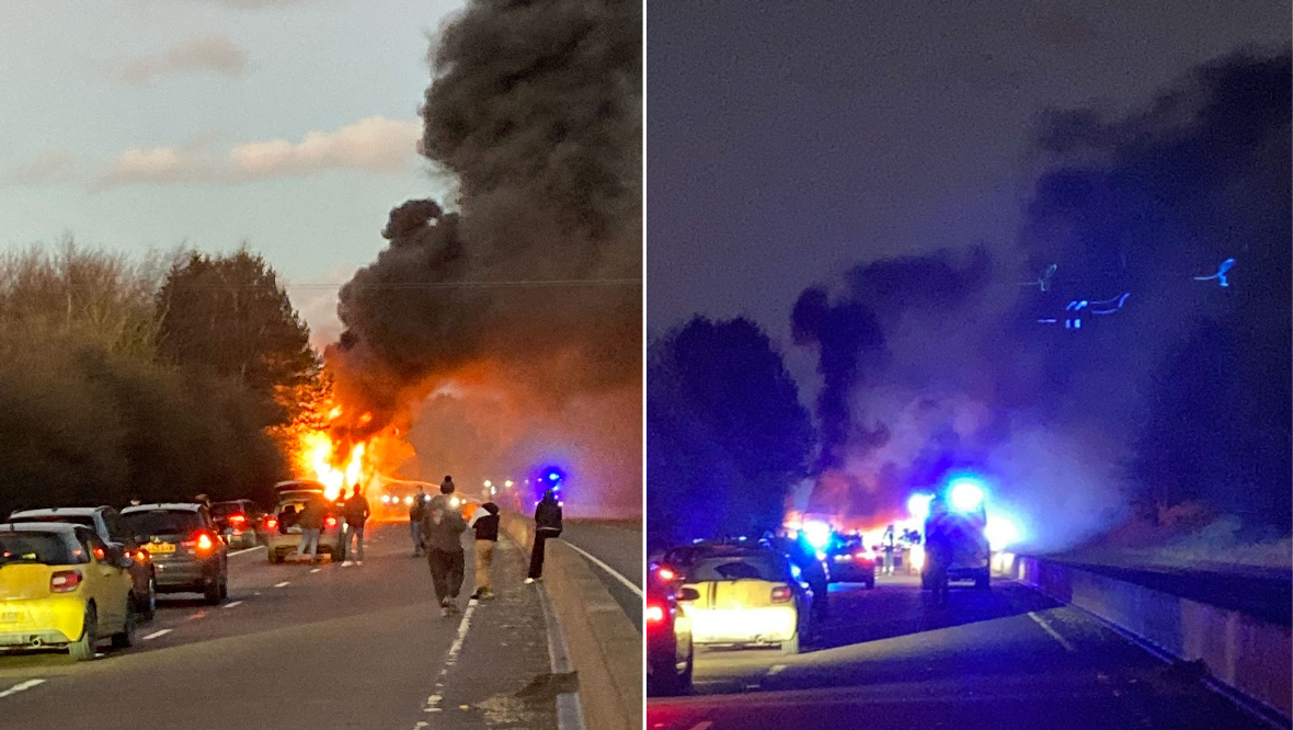 Plumes of smoke seen after bus on fire shuts down A90 at Brechin