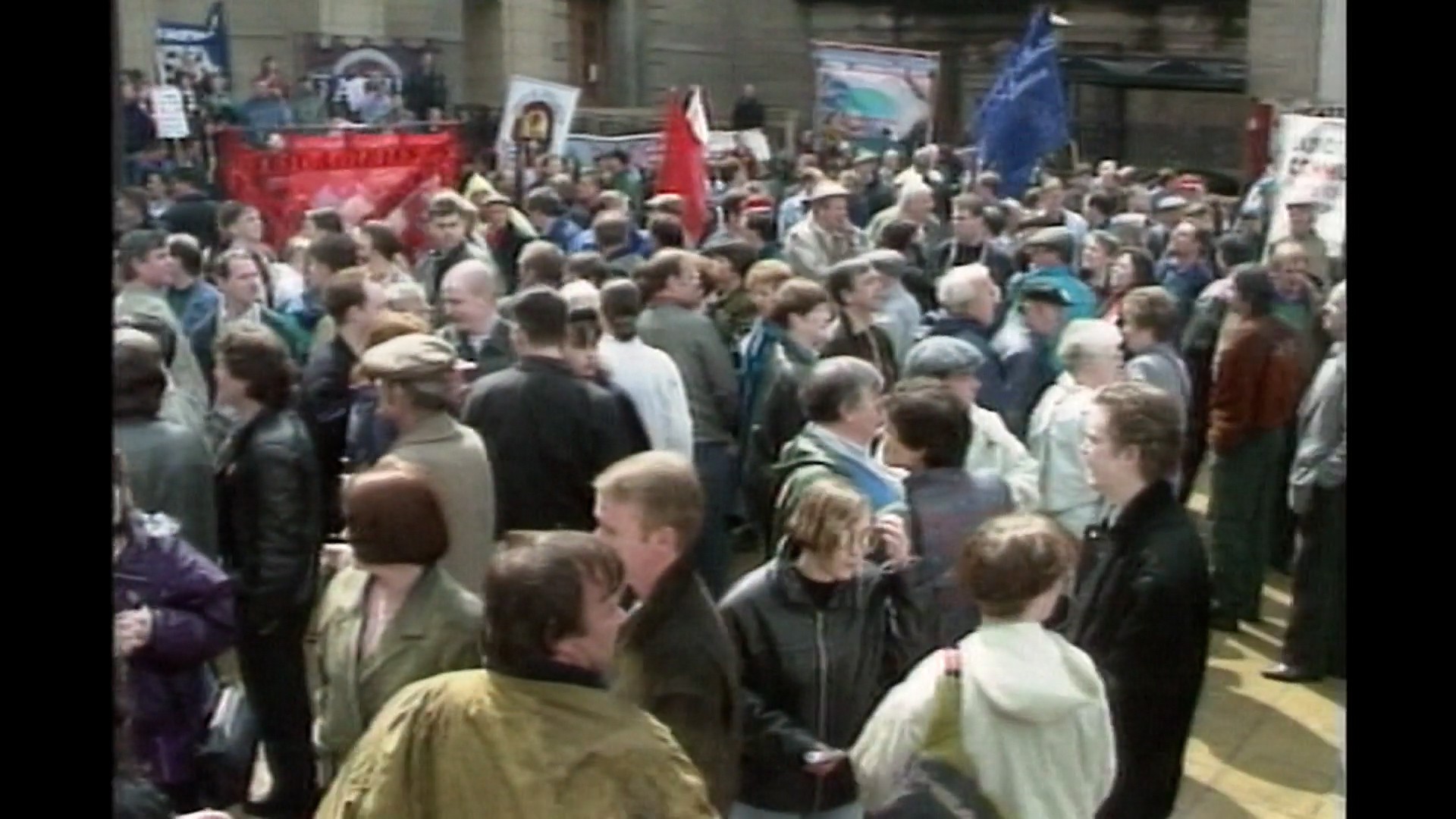 Sacked workers protest outside the factory.