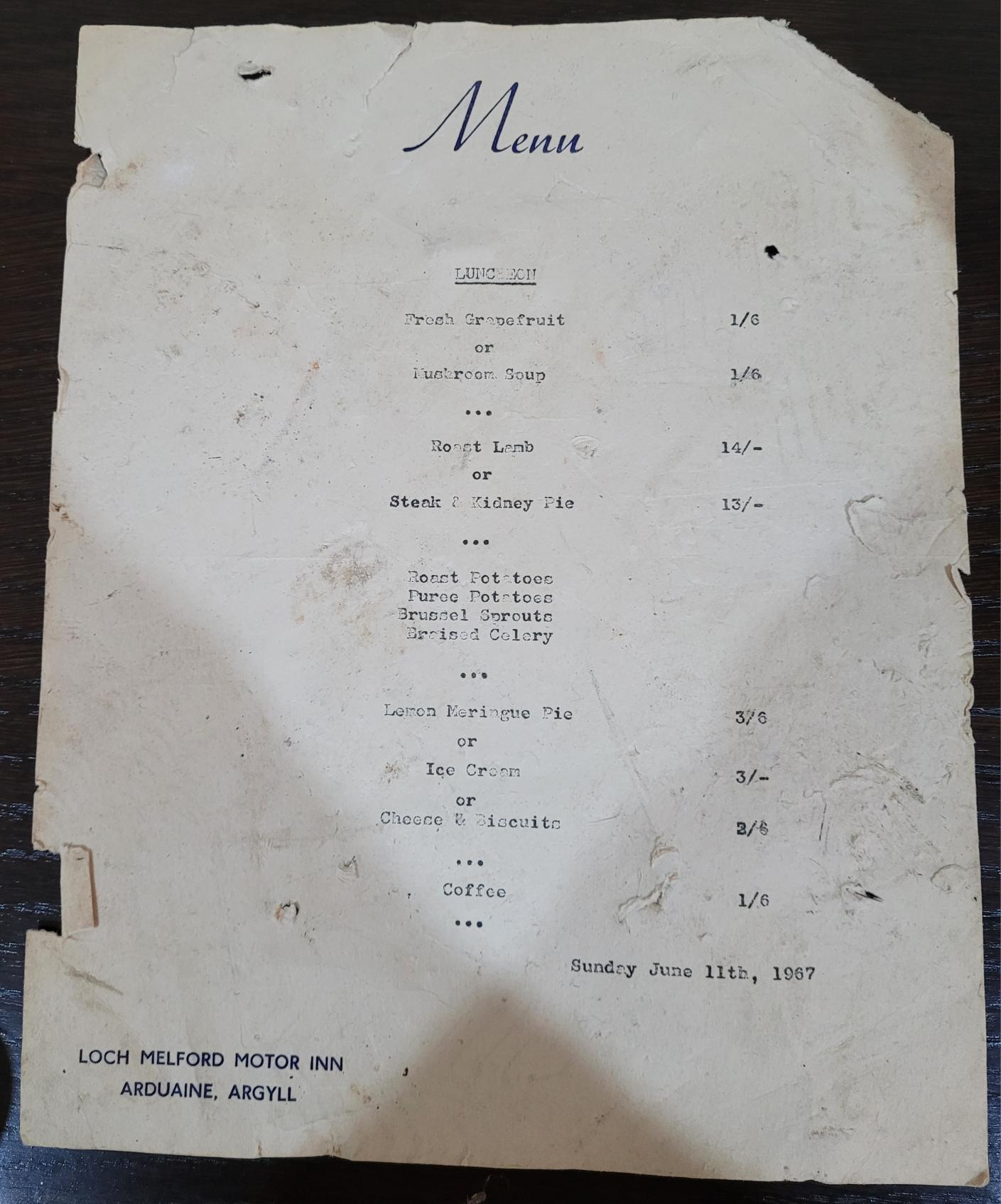 The menu was uncovered during the clear out of a cupboard.