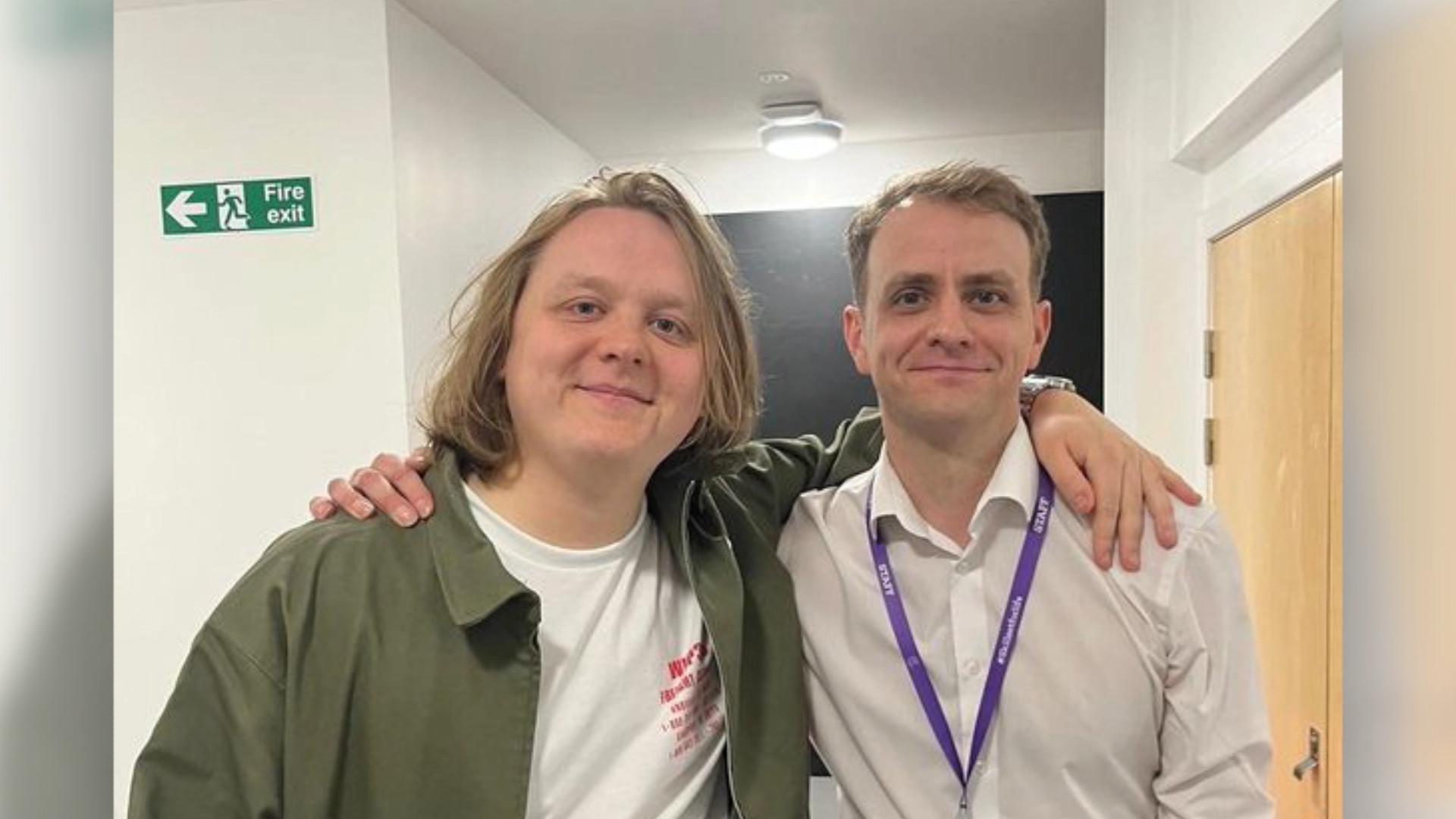 Lewis Capaldi with New College Lanarkshire lecturer Scott Cowie.  