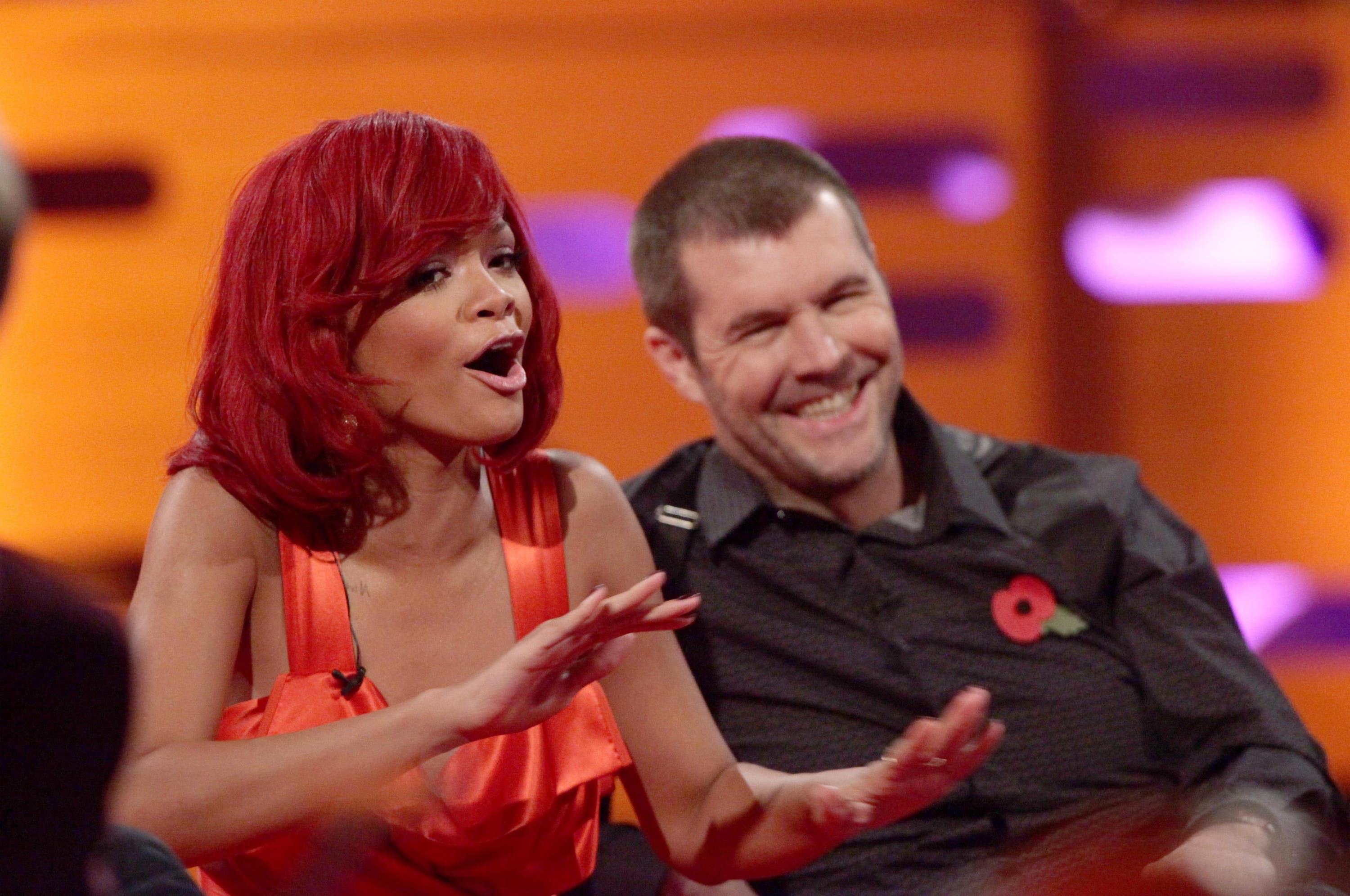 Rihanna and Rhod Gilbert during a recording of The Graham Norton Show 