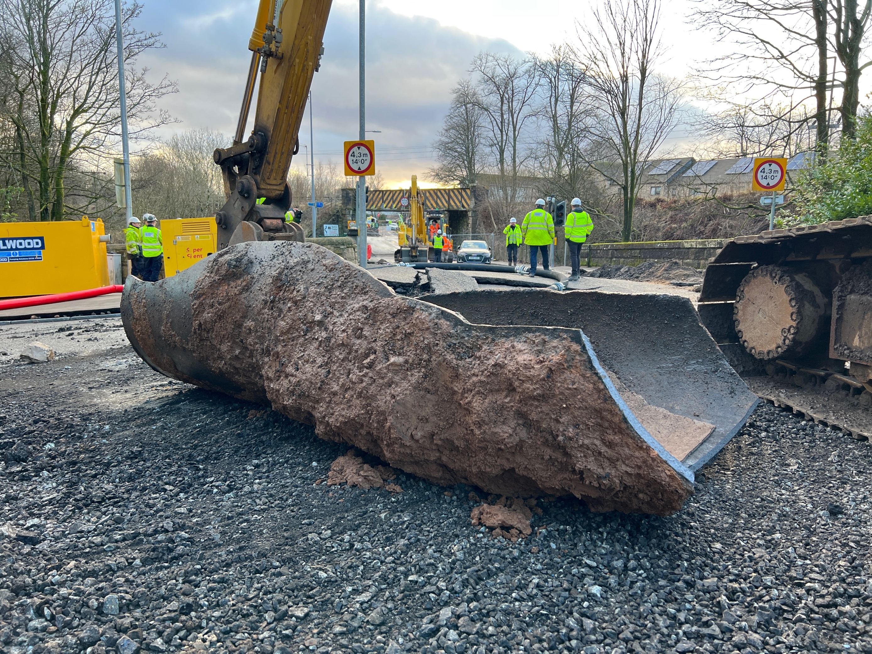 The burst pipe which caused flooding through the streets of Milngavie. 