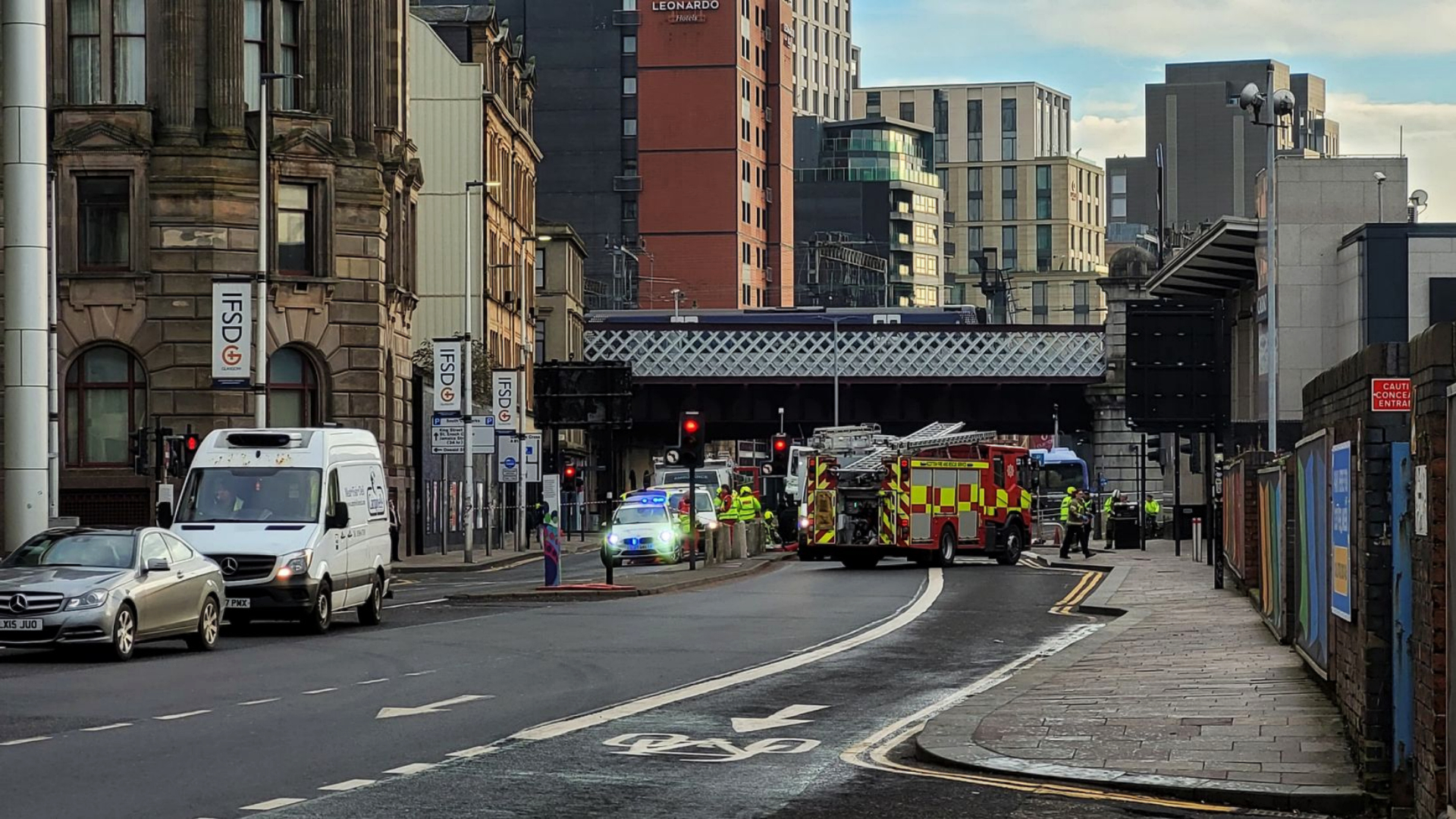 Emergency services were called to the scene next the Grosvenor Casino, Broomielaw, Glasgow.