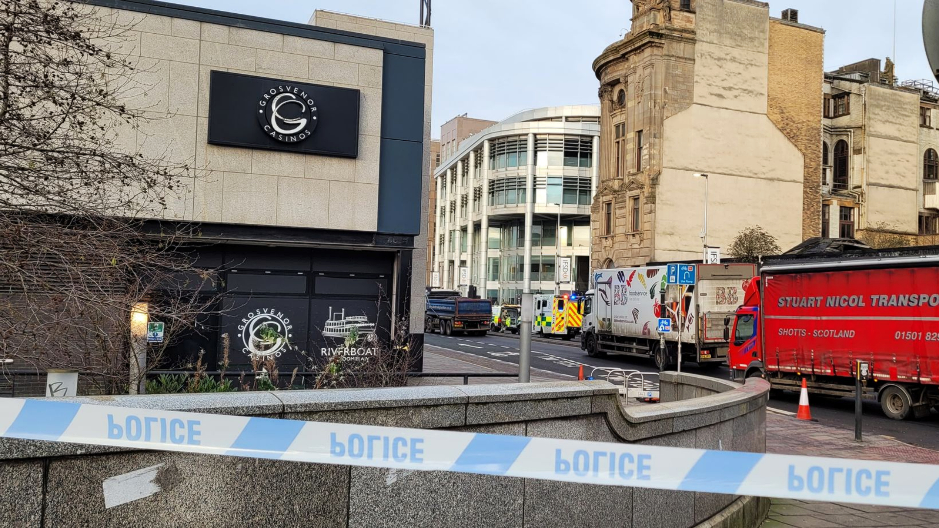 Emergency services were called to the scene next the Grosvenor Casino, Broomielaw, Glasgow.