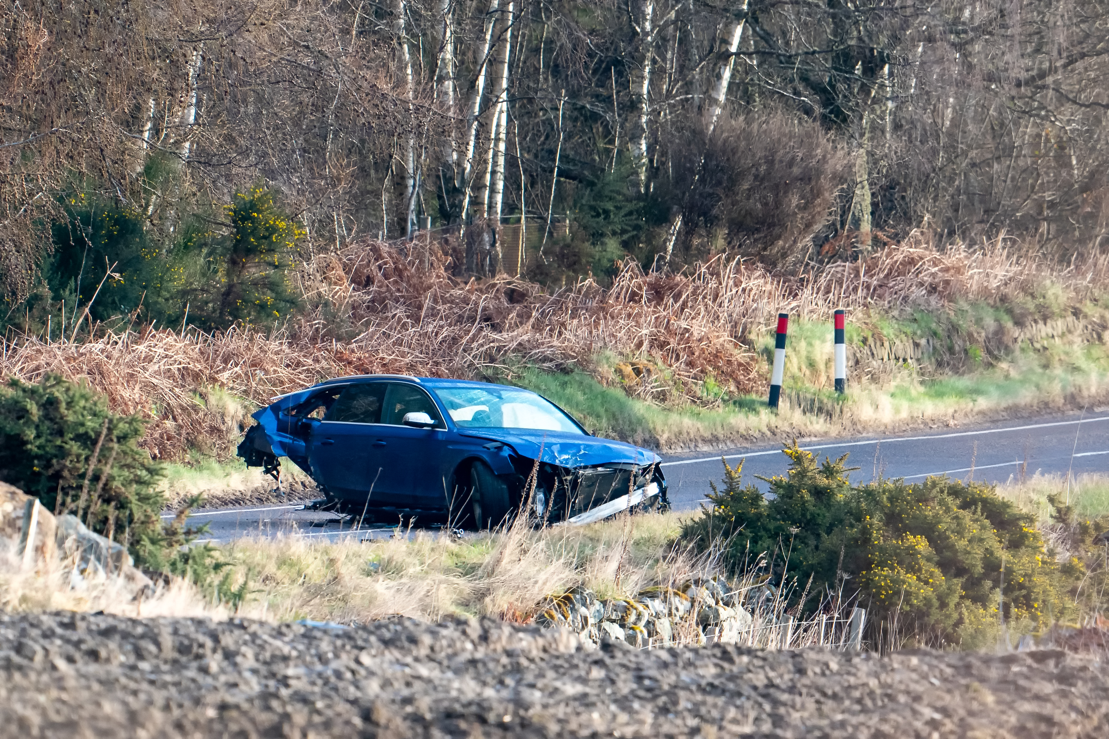 The Audi was left in two sections after the crash on the B9176.