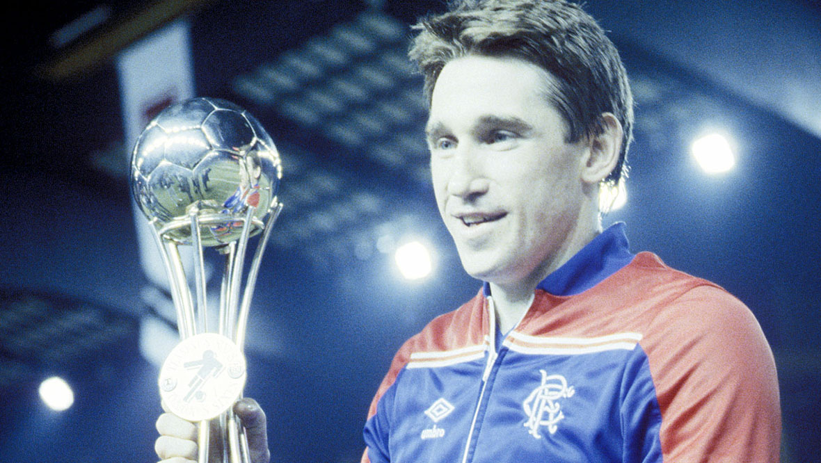 Rangers' John McClelland with the trophy in 1984.
