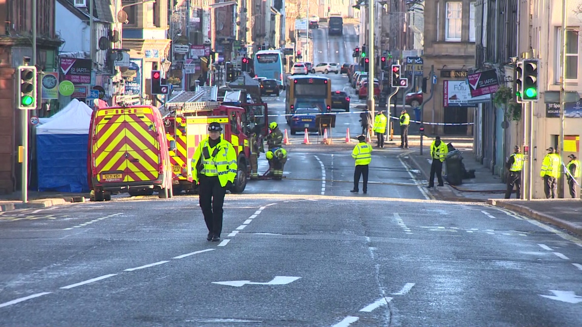 Cordons remain in place following the fire on Monday morning. 