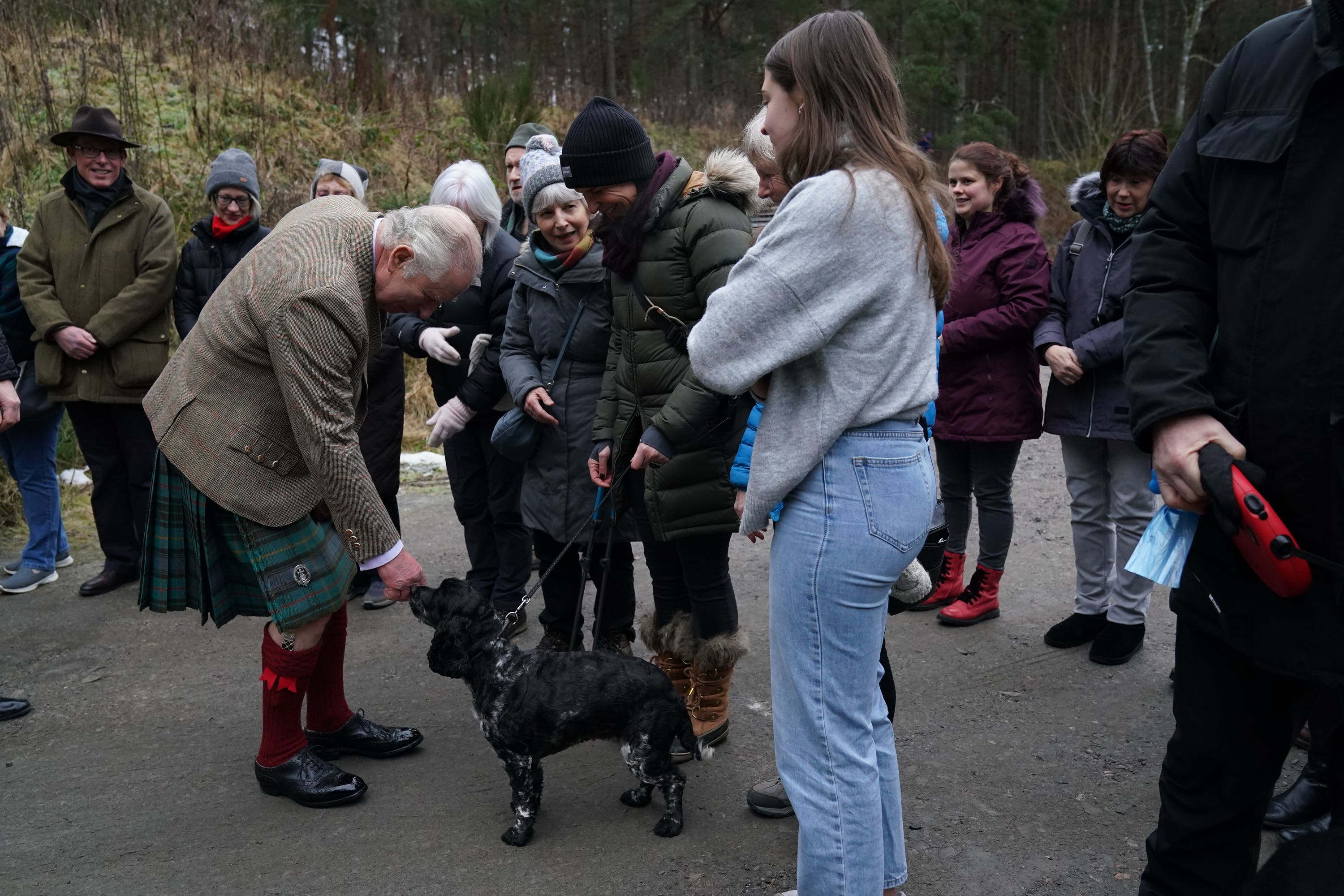 Charles met with well-wishers, and their pets, outside the community facility