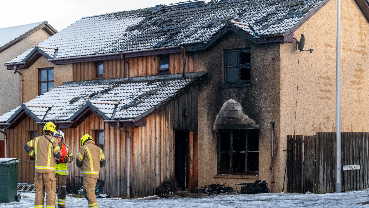 Four children and two adults taken to hospital as eight fire engines battle house fire in Forres, Moray