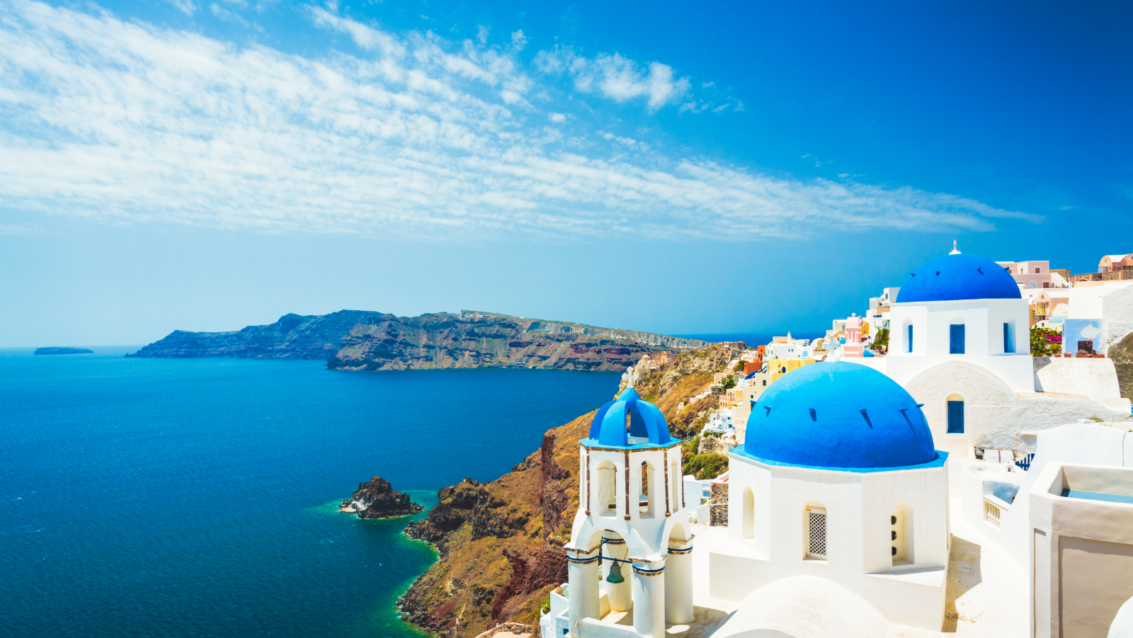 White church in Oia town on Santorini island in Greece.