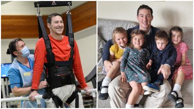 Dad paralysed in car crash able to walk thanks to ZeroG robotic therapy at Glasgow Queen Elizabeth Hospital