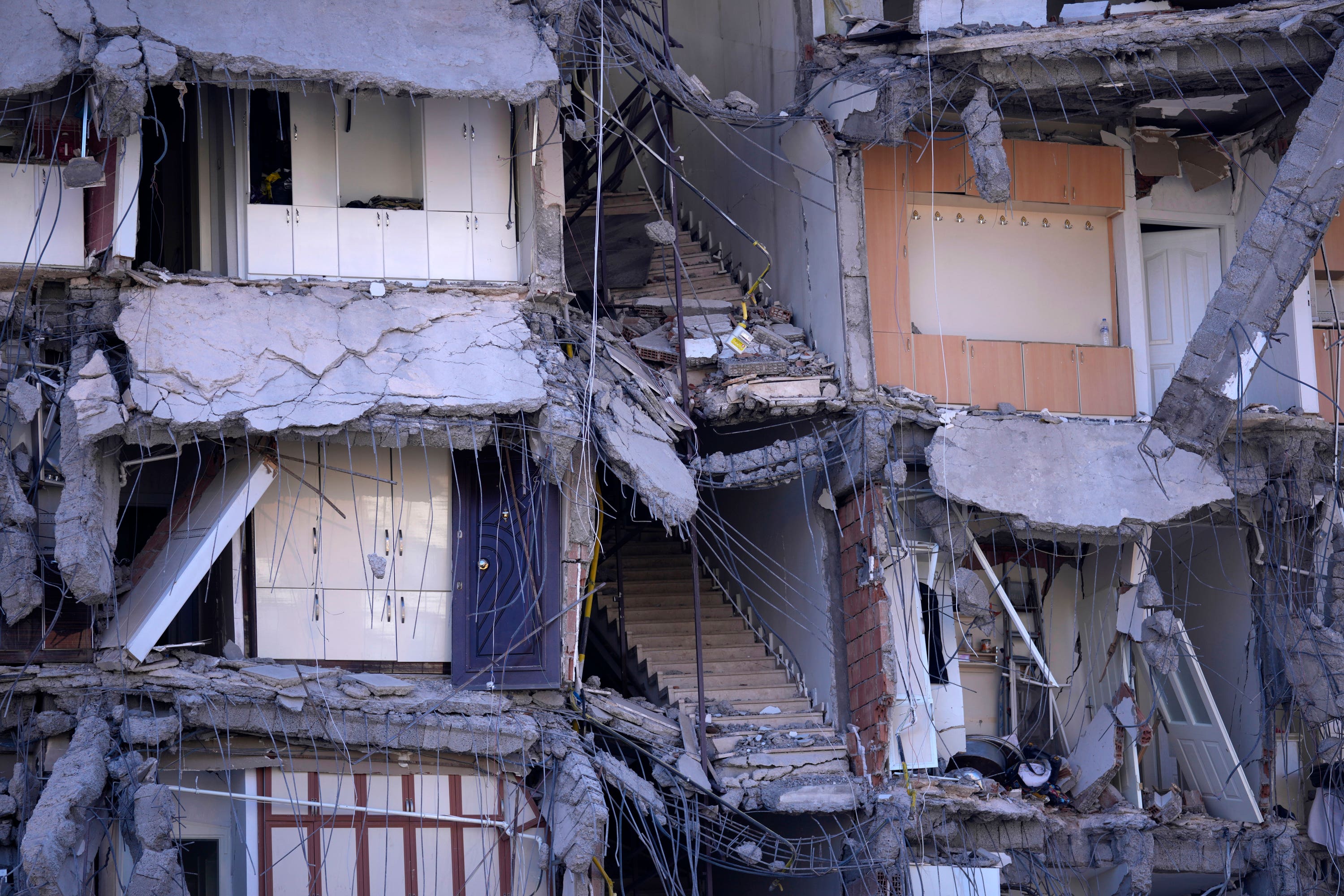 A view of a destroyed building in Gaziantep, southeastern Turkey.
