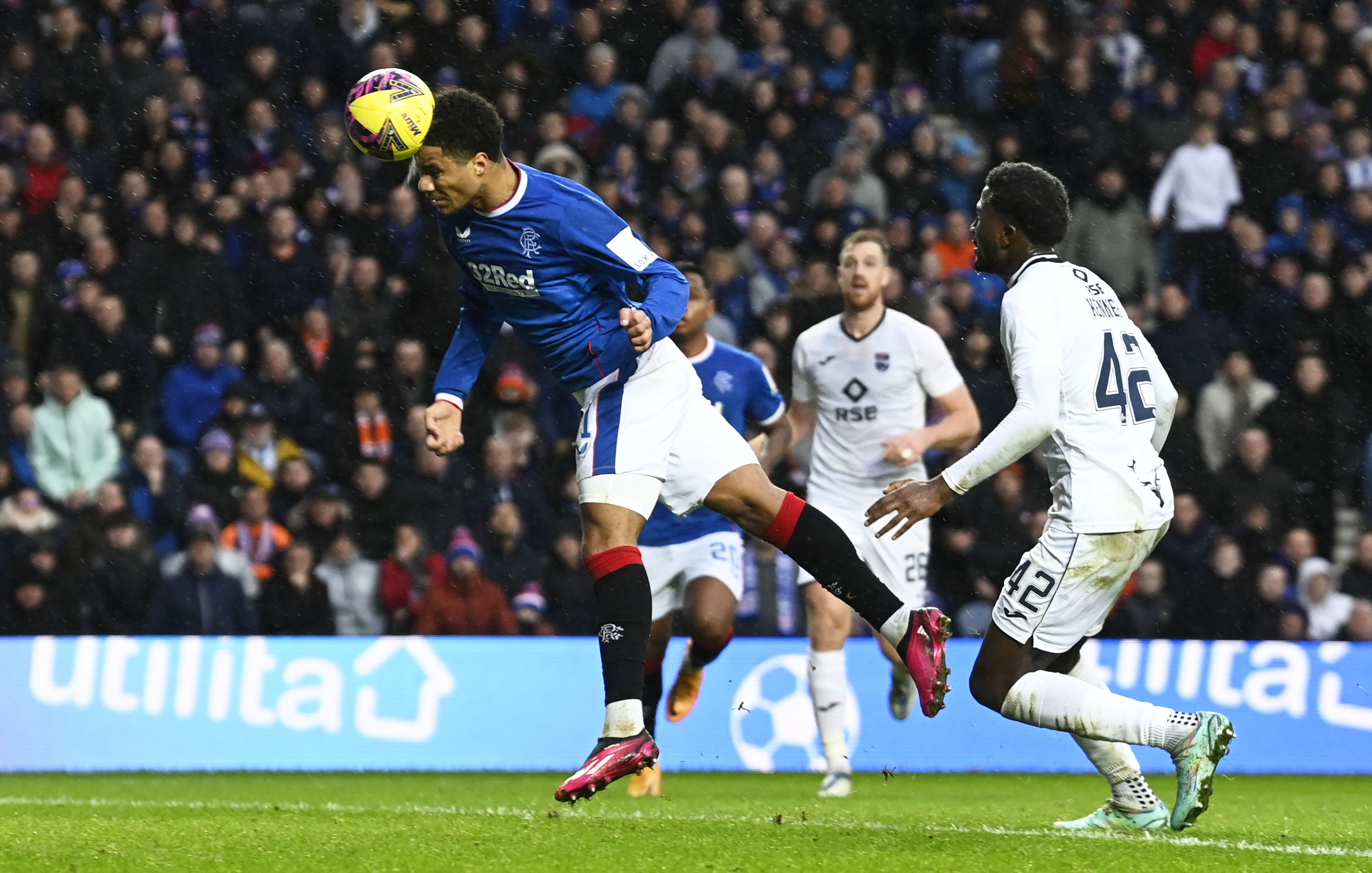 Malik Tillman scored a header to make it 1-0 at Ibrox.