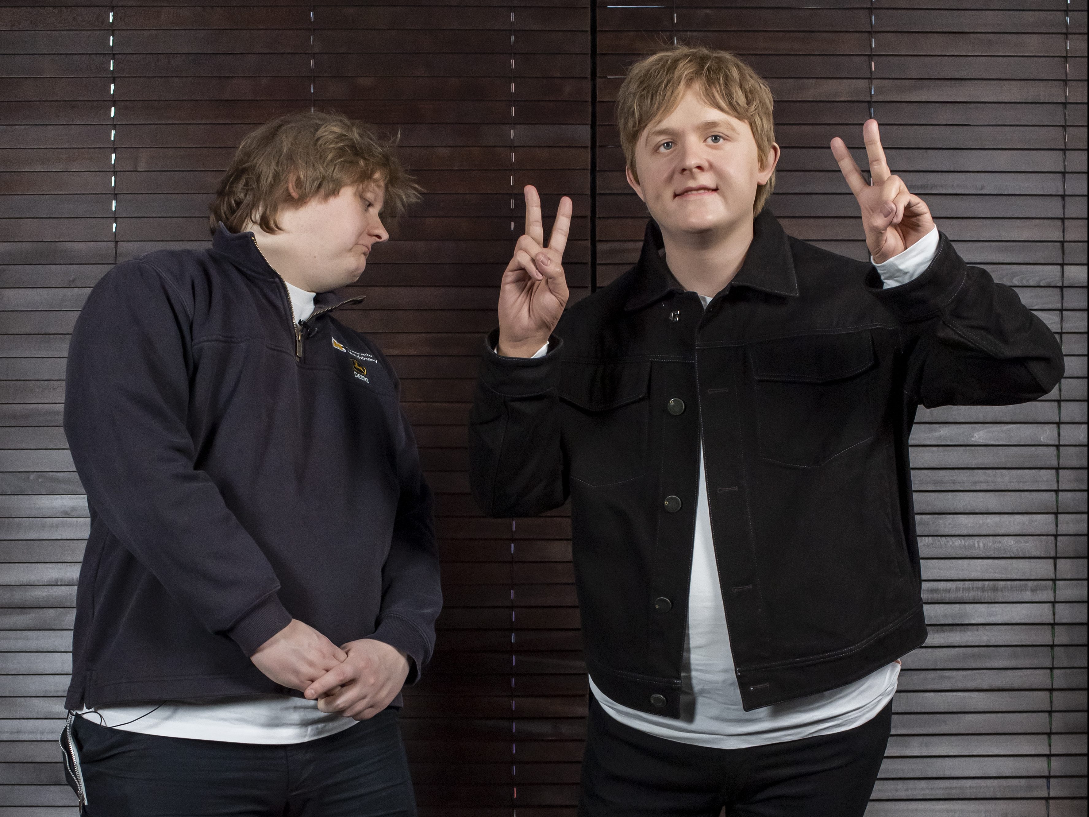 Lewis Capaldi comes face to face with his new Madame Tussaud’s waxwork figure in Manchester, UK.