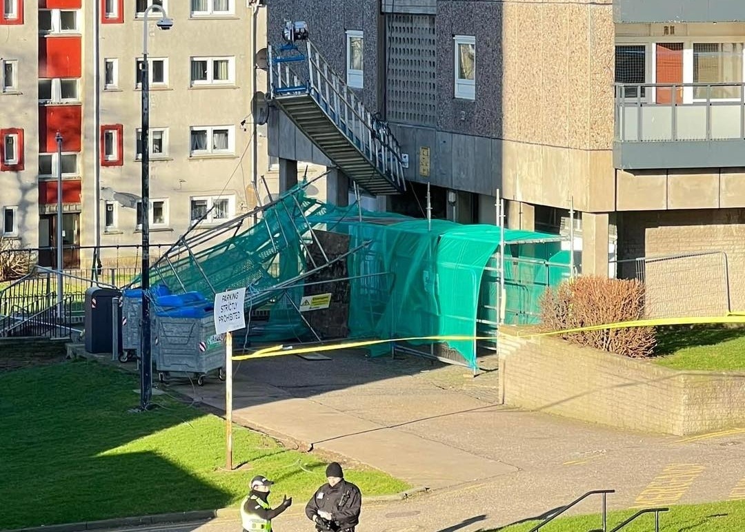 Scaffolding fallen down in Aberdeen. 