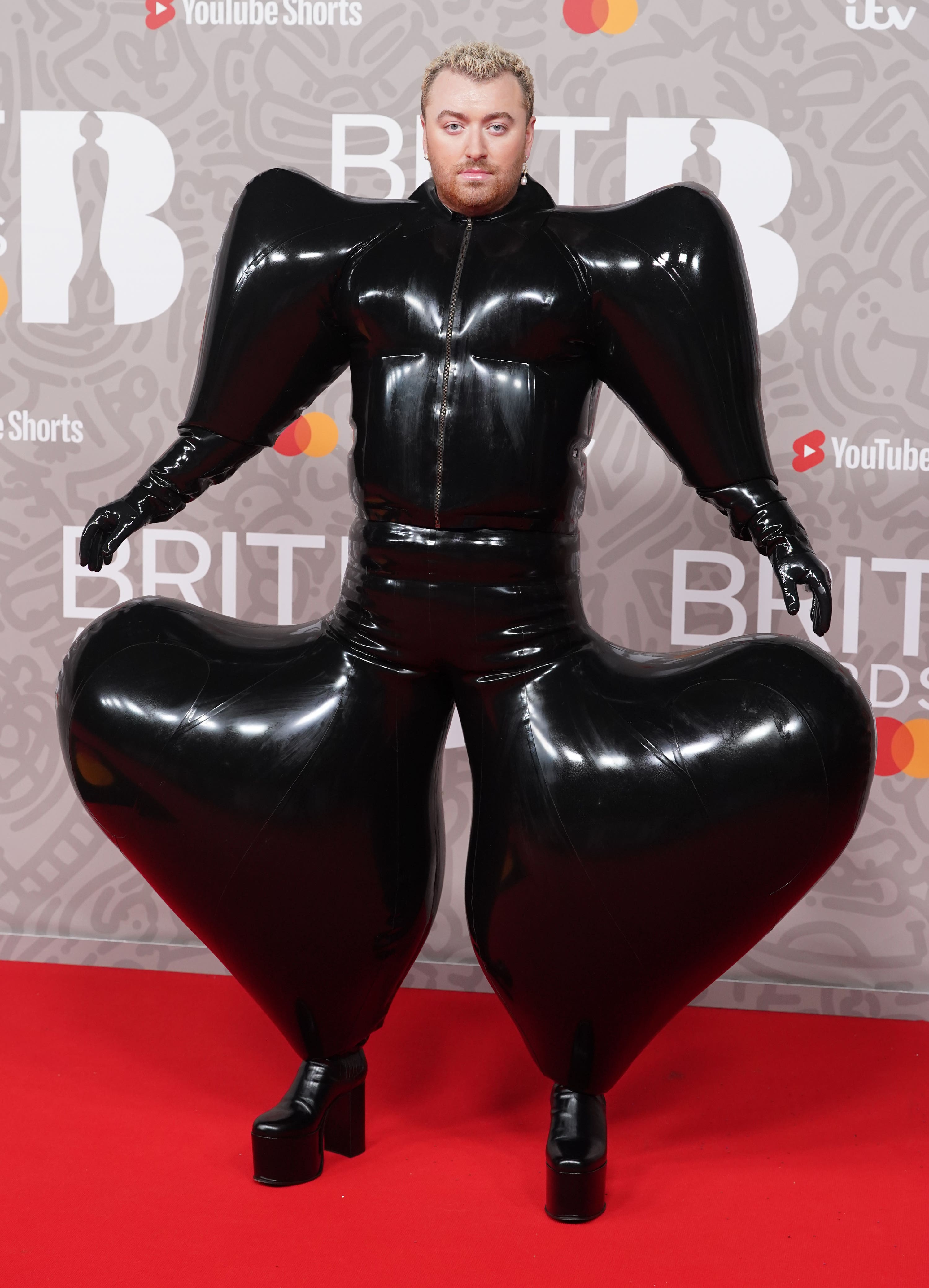 Sam Smith’s extravagant latex outfit at the Brit Awards.