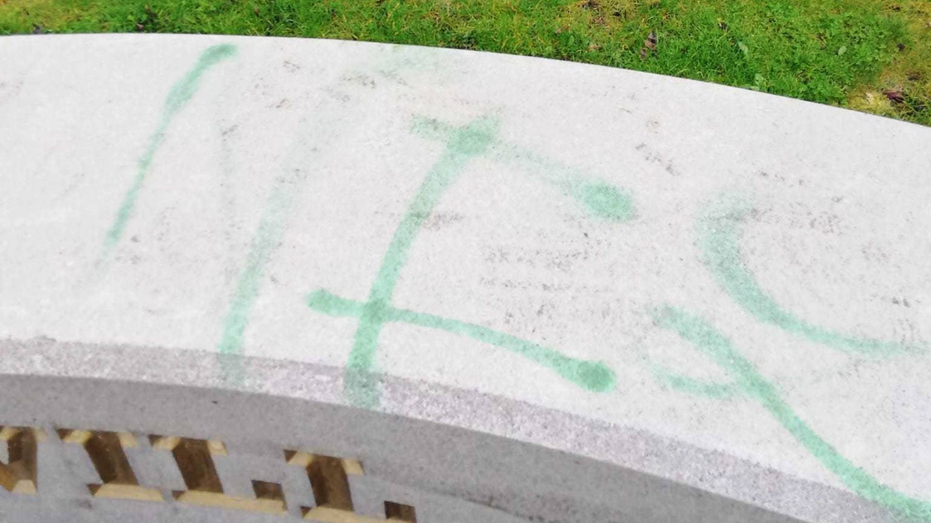 The vandalism at the war memorial.