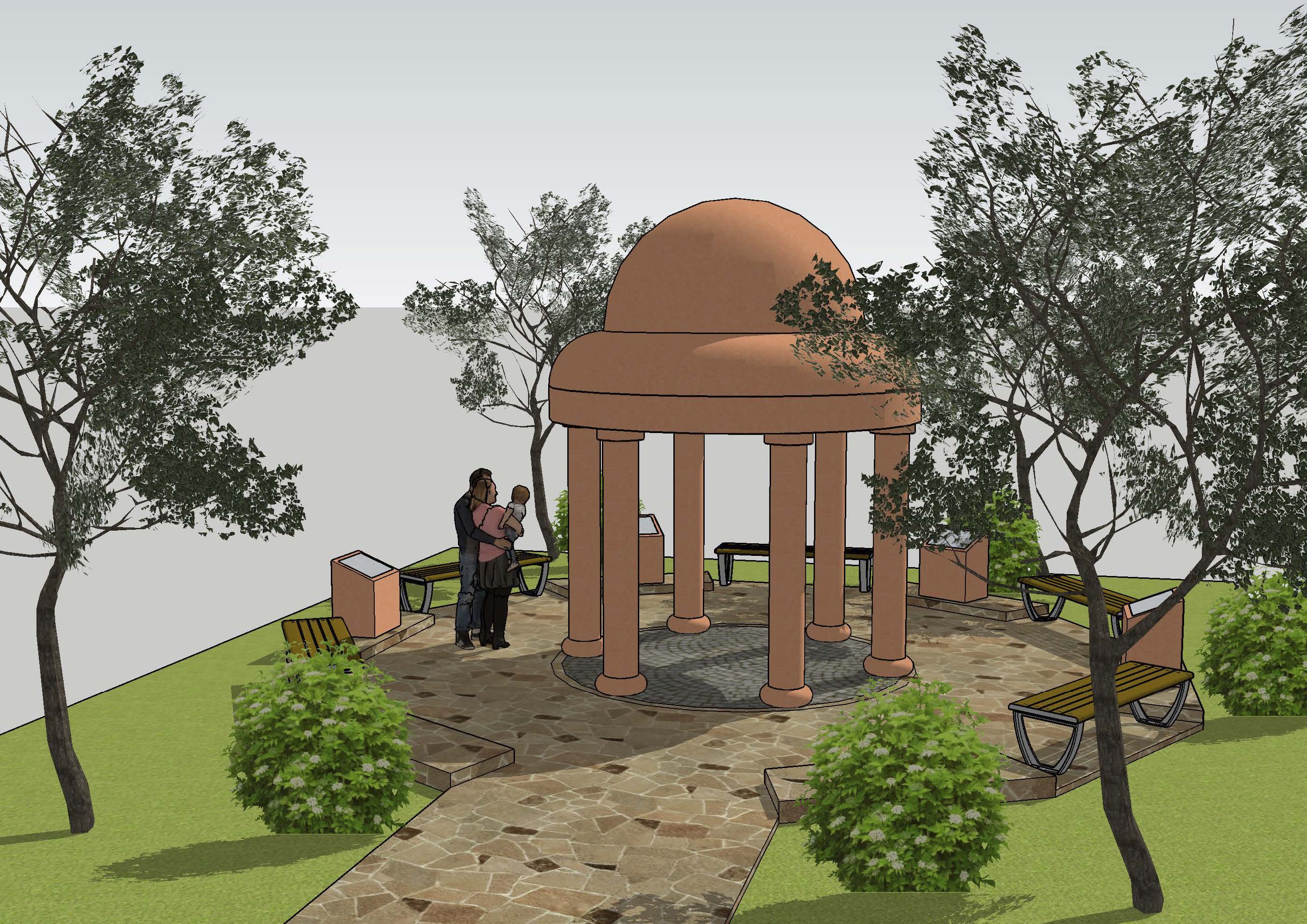 The memorial will include a dome design for the roof and natural stone columns.