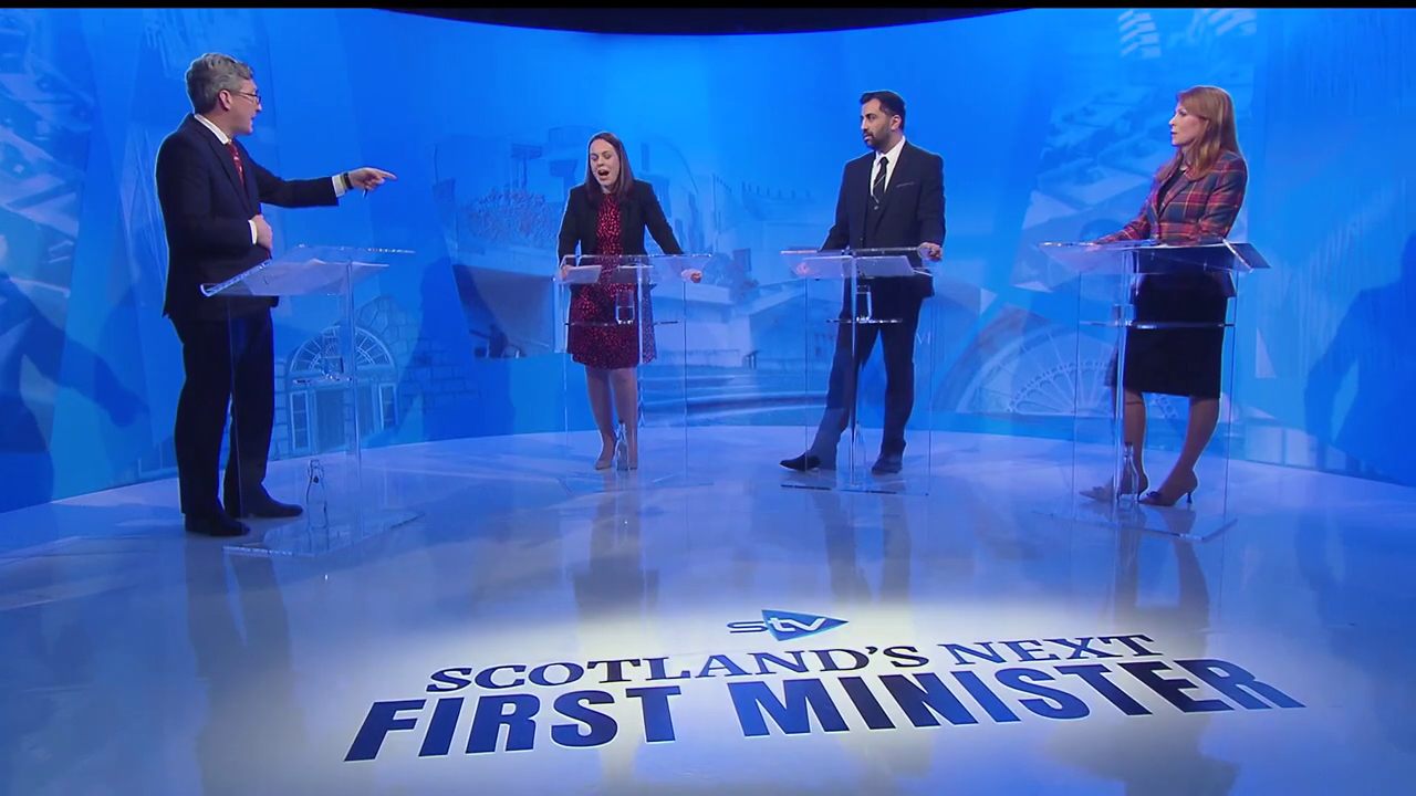 SNP leadership candidates are seen on stage at the STV debate