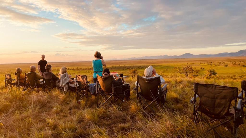 Sunset on the savannah, looking towards the mountains in Brazil.