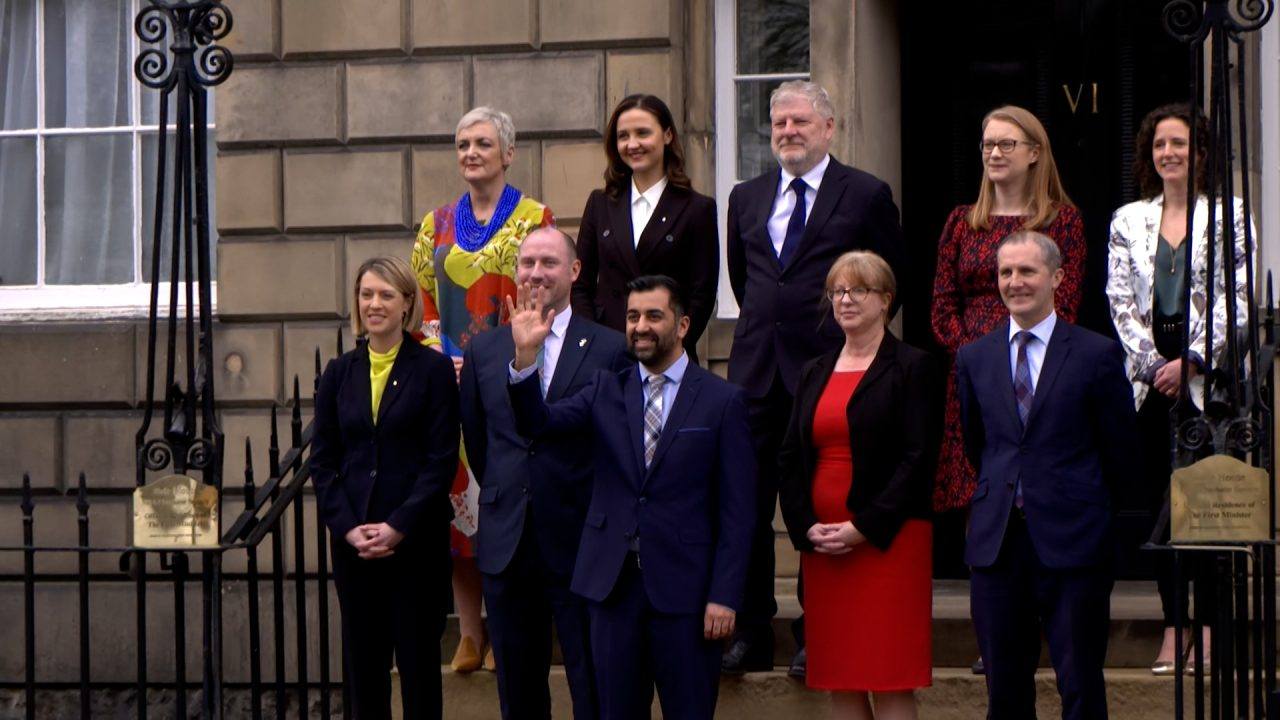 Humza Yousaf's cabinet stand outside Bute House for the first time.