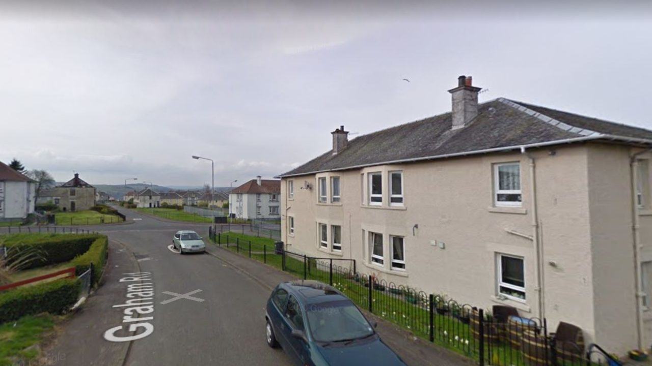 Police vehicles damaged and two injured after 300 people gather outside house on Graham Road in Dumbarton
