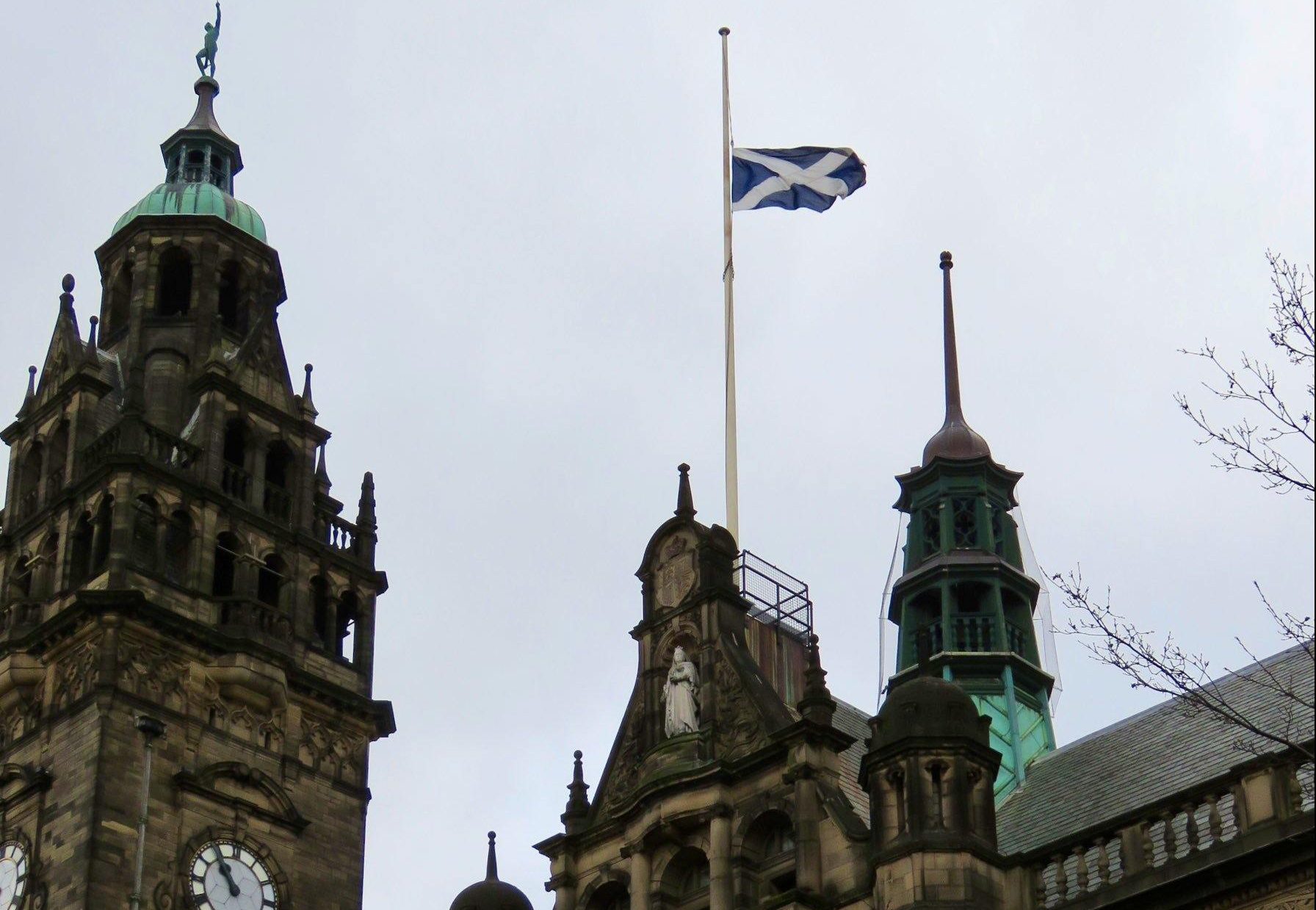 Sheffield City Council flew the blue and white Saltire, or St Andrew's Cross, from a flagpole at its town hall.