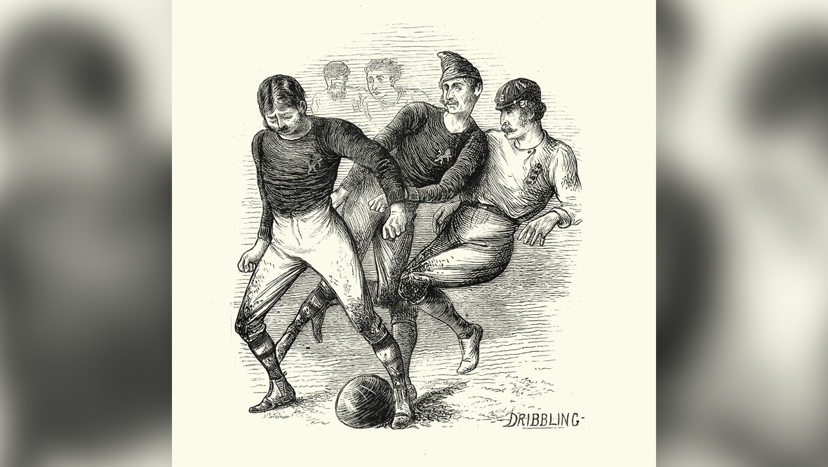 Vintage newspaper sketch of the 1872 Scotland v England football match, officially recognised by FIFA as the sport's first-ever international. 