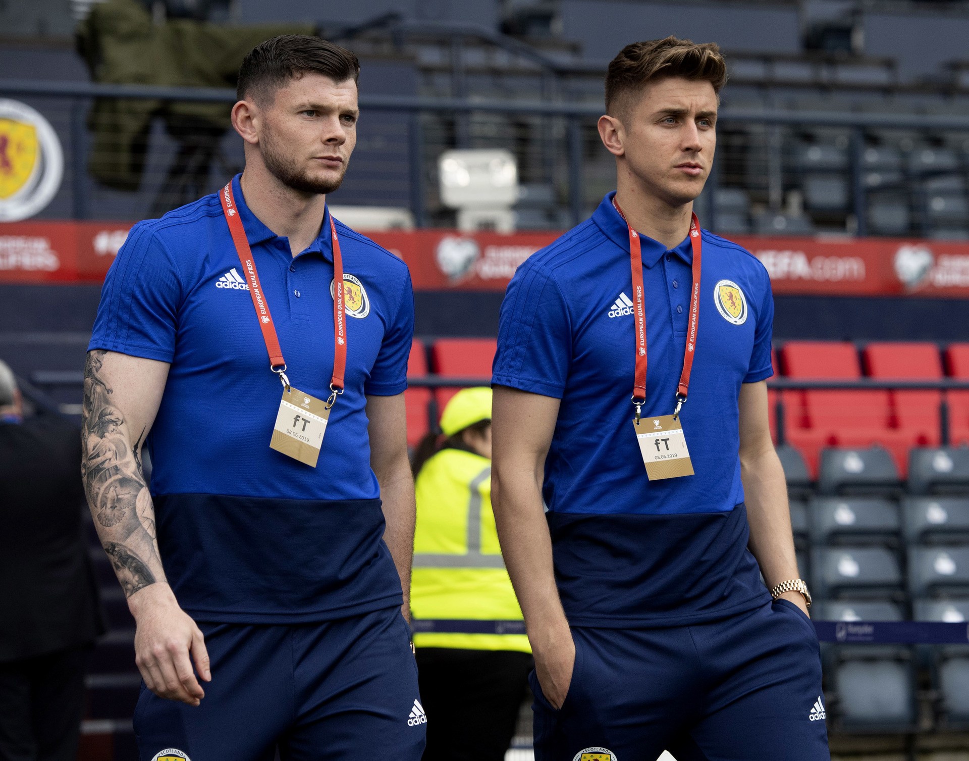 Oliver Burke (left) and Tom Cairney were among the Scotland substitutes. (Photo by SNS Group)