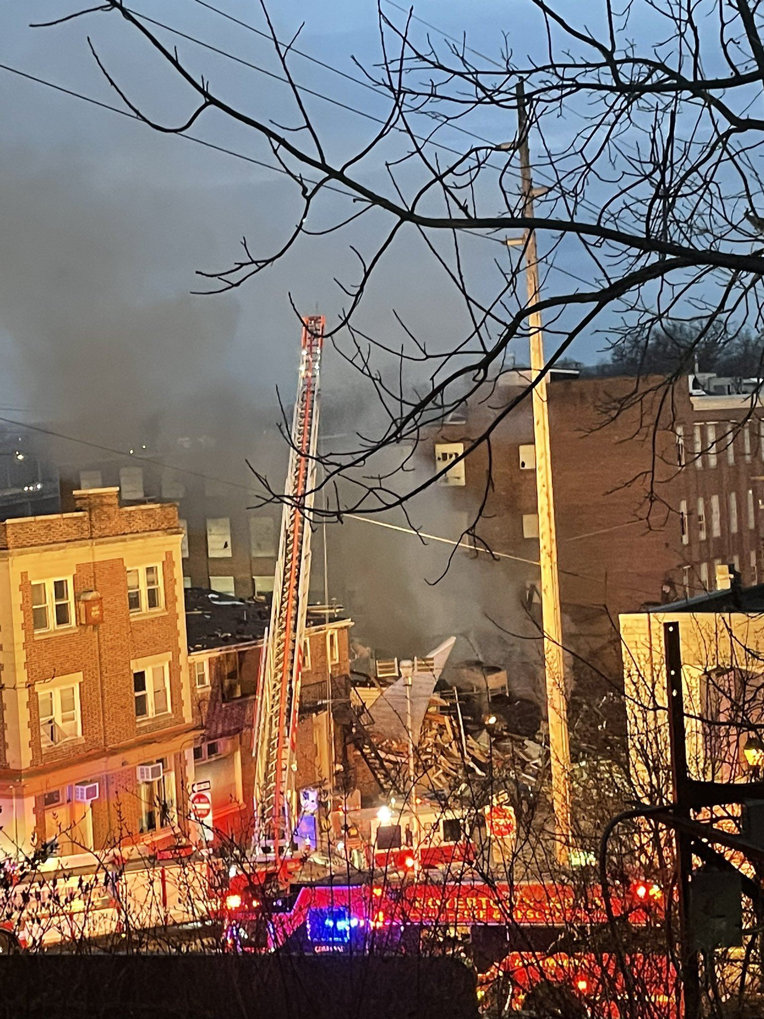 The blast in Pennsylvania just before 5pm sent a plume of black smoke into the air, destroying a building and damaging neighbouring apartments.