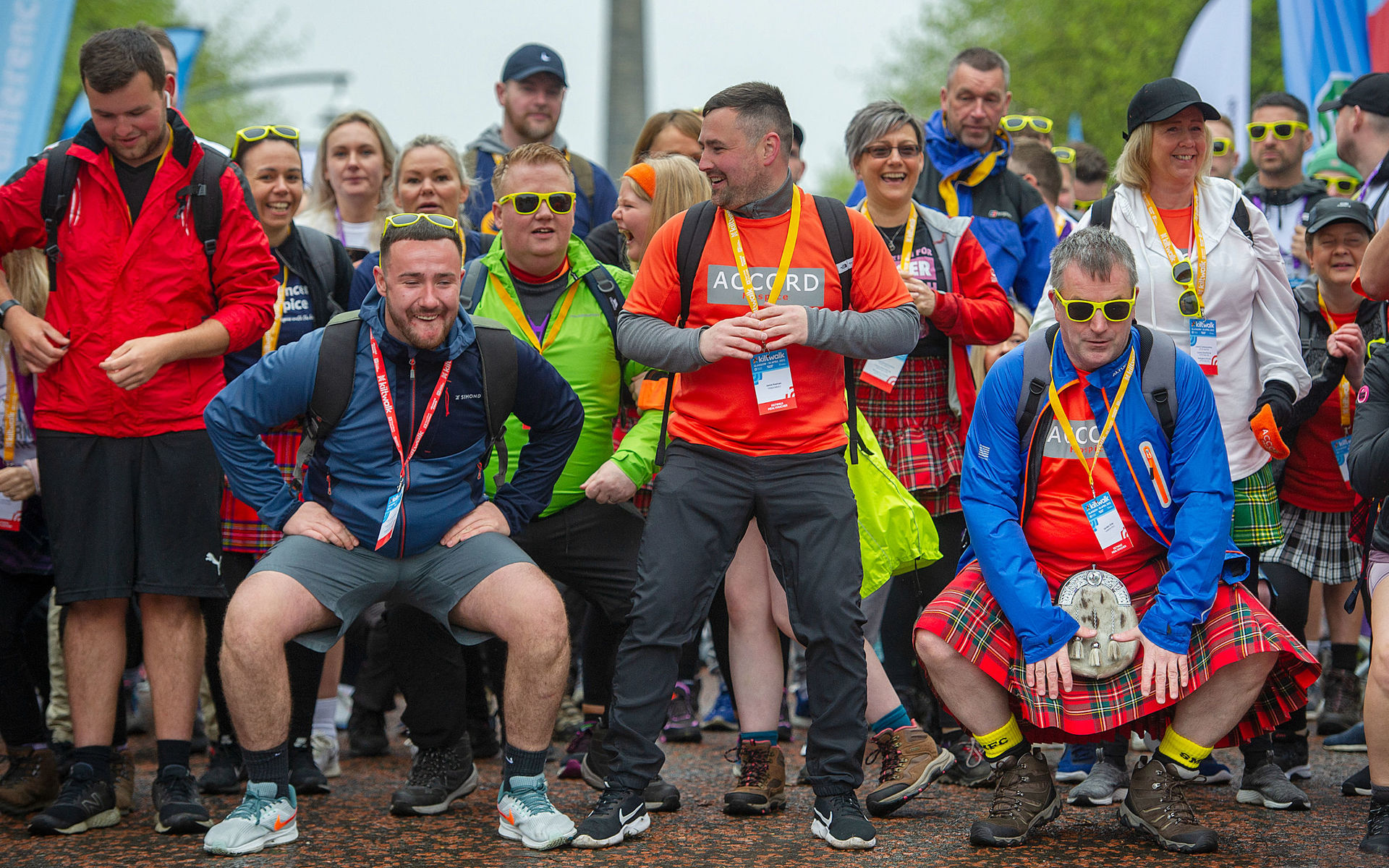 Fundraisers warming up on the start line at Glasgow Green. 