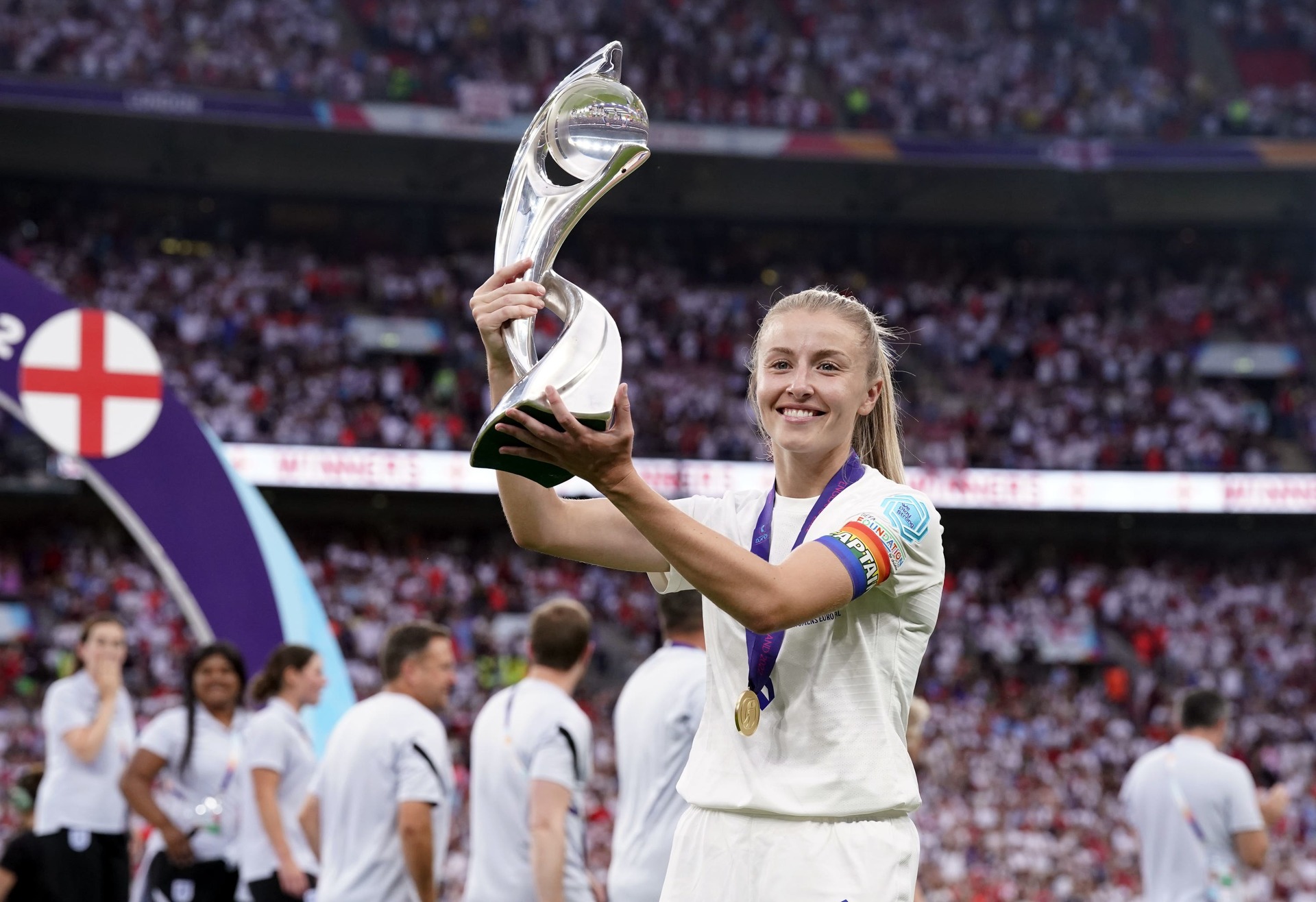 Leah Williamson lifted the UEFA Women’s Euro 2022 trophy last summer.