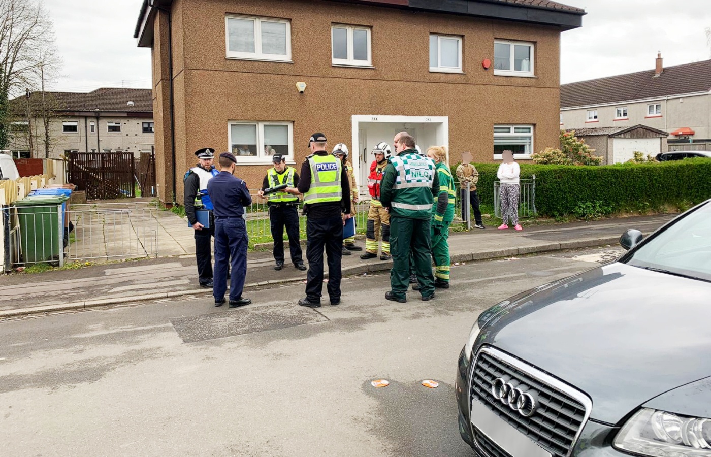 Househillmuir Rd, Glasgow. Police were called to reports of a possible bomb in Pollok.