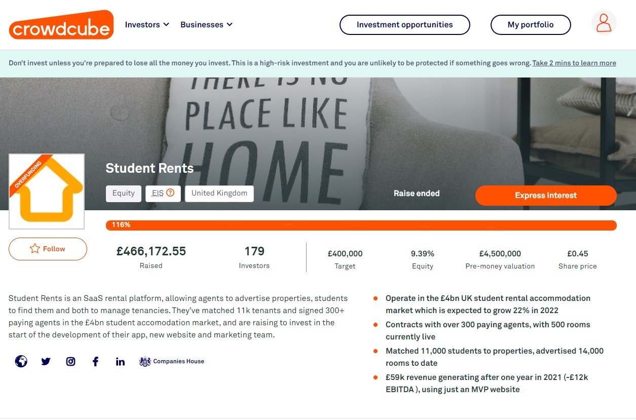 The overfunded investment pitch for Student Rents on Crowdcube.