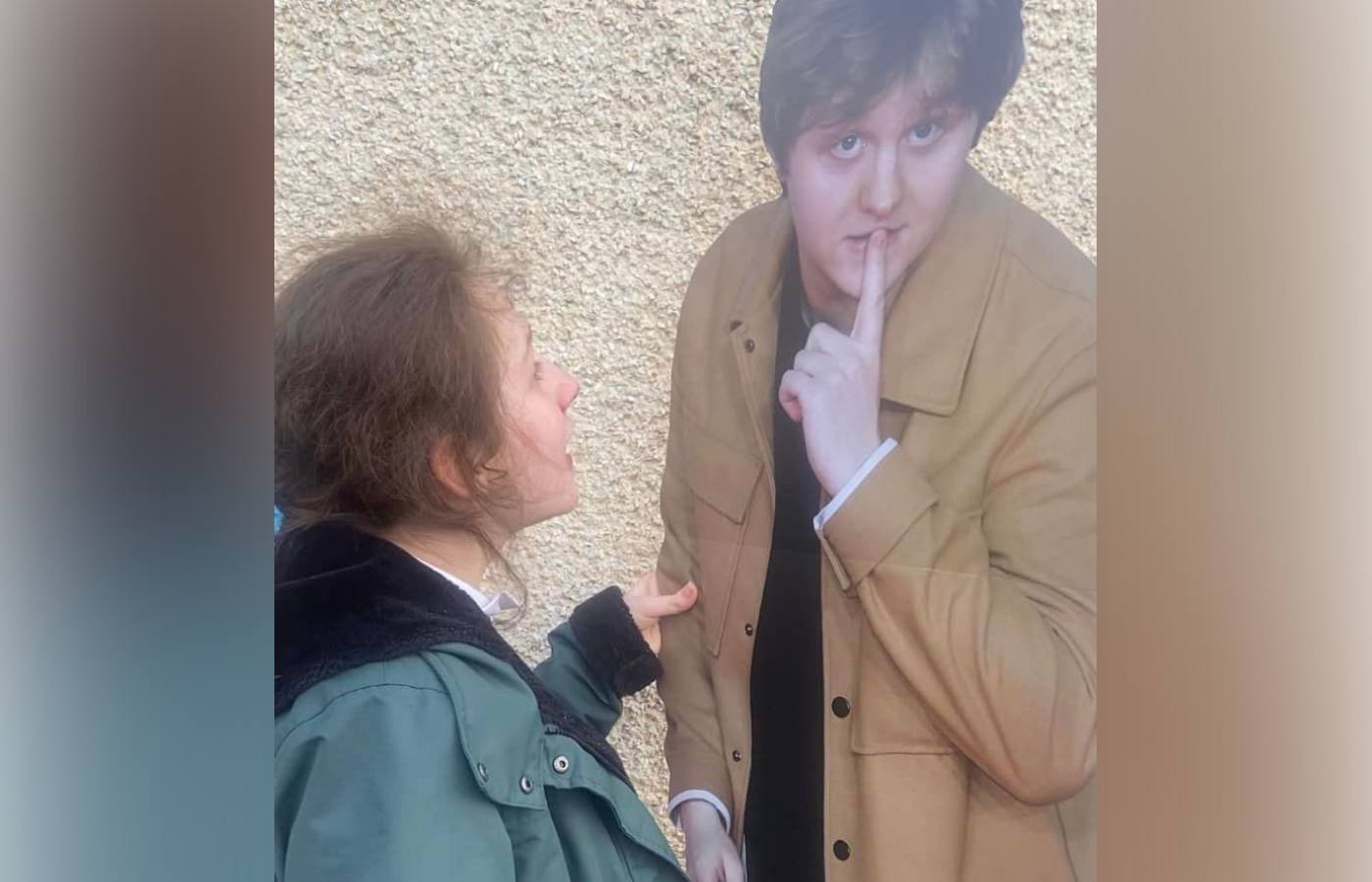 Erin was surprised with a cardboard cut out for Lewis Capaldi in the garden.