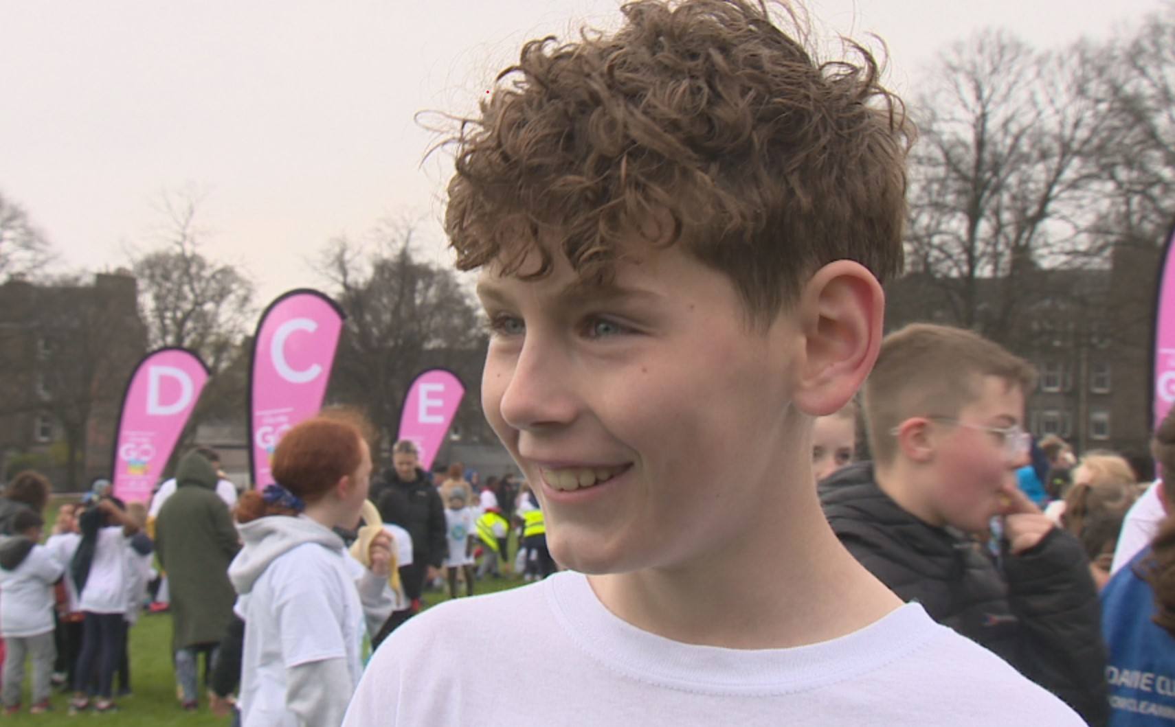 Eleven-year-old Lewis was the first across the finish line
