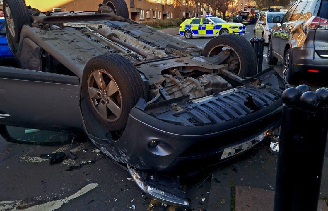 Car flips on to roof in crash as driver reported for ‘careless driving’ in Leith area of Edinburgh