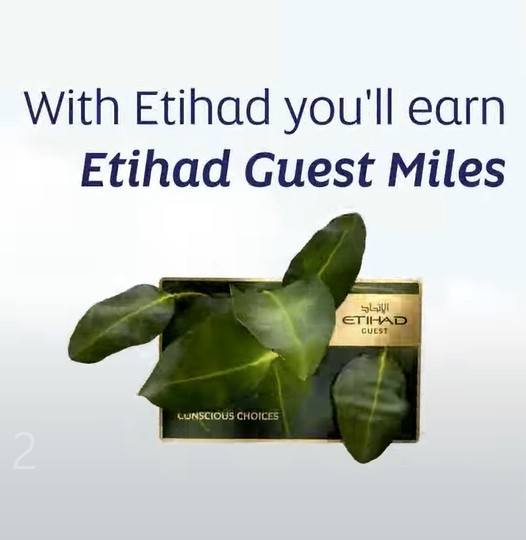 The ad featured Etihad Guest Miles card with plant growing from it 