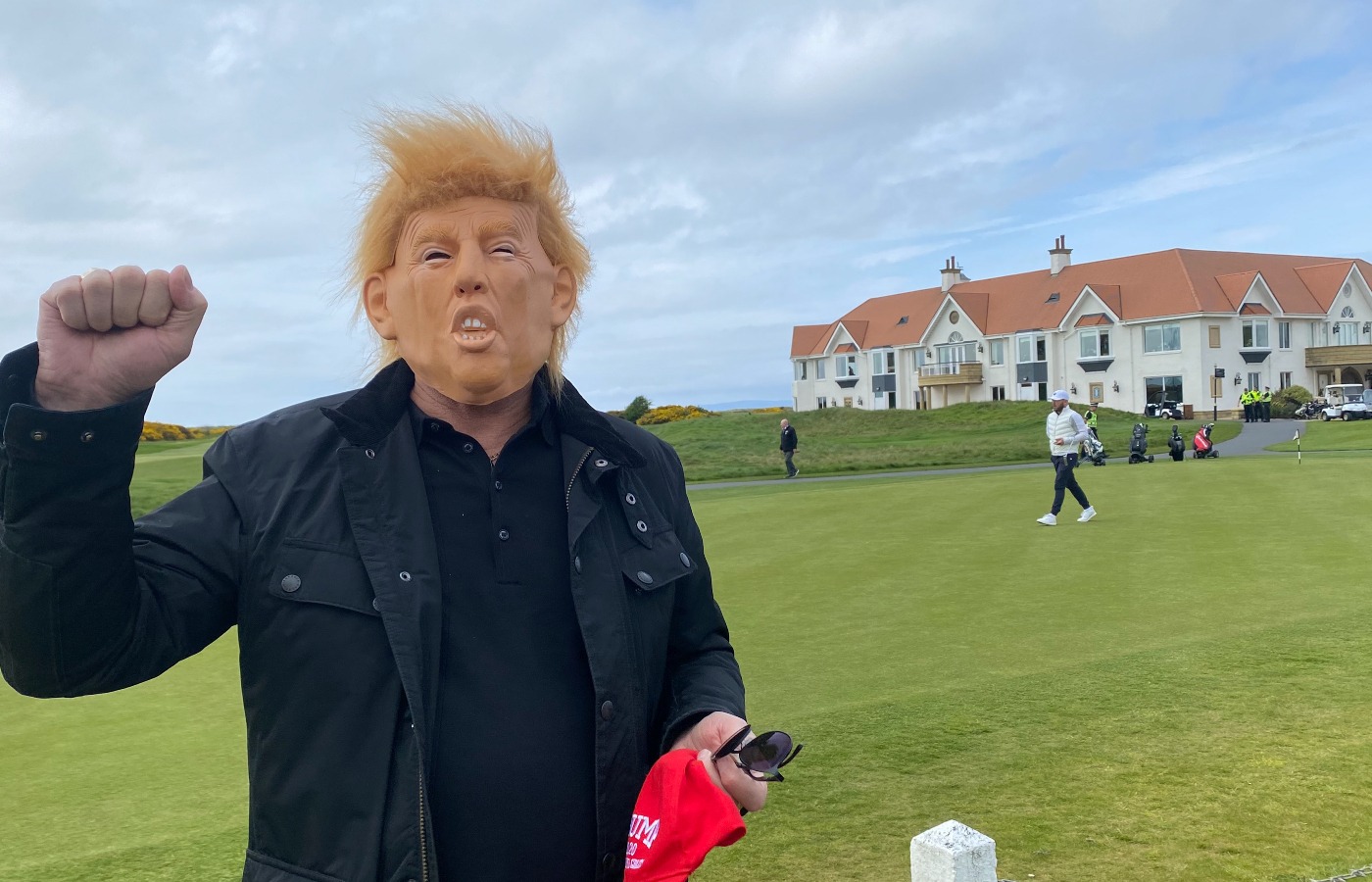 Trump was greeted by visitors at Turnberry. 