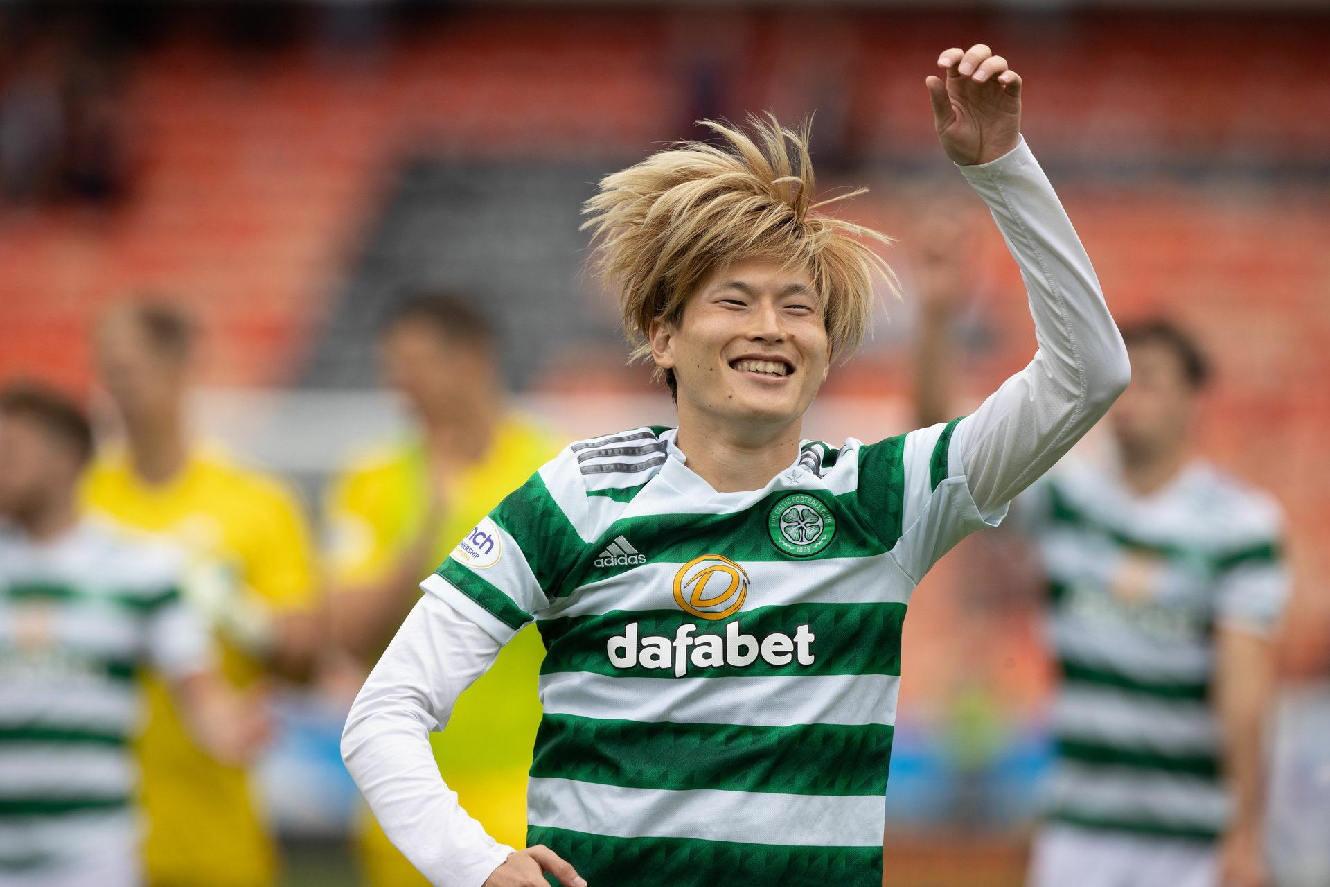 DUNDEE, SCOTLAND - AUGUST 28: Kyogo Furuhashi at Full Time during a cinch Premiership match between Dundee United and Celtic at Tannadice, on August 28, 2022, in Dundee, Scotland. (Photo by Craig Williamson / SNS Group)