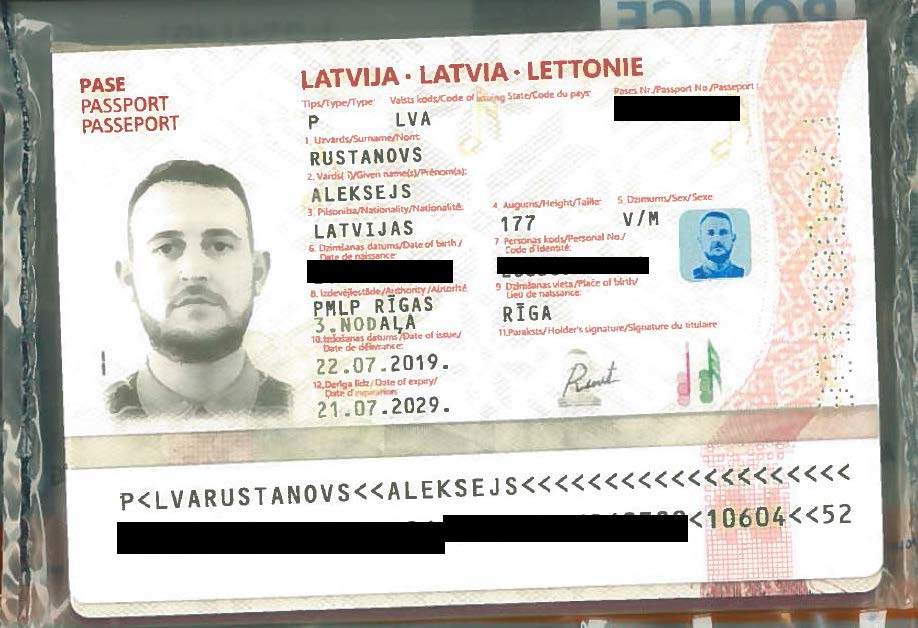 FOG Latvian passport in the name of Aleksejs Rustanovs issued to killer Christopher Hughes.