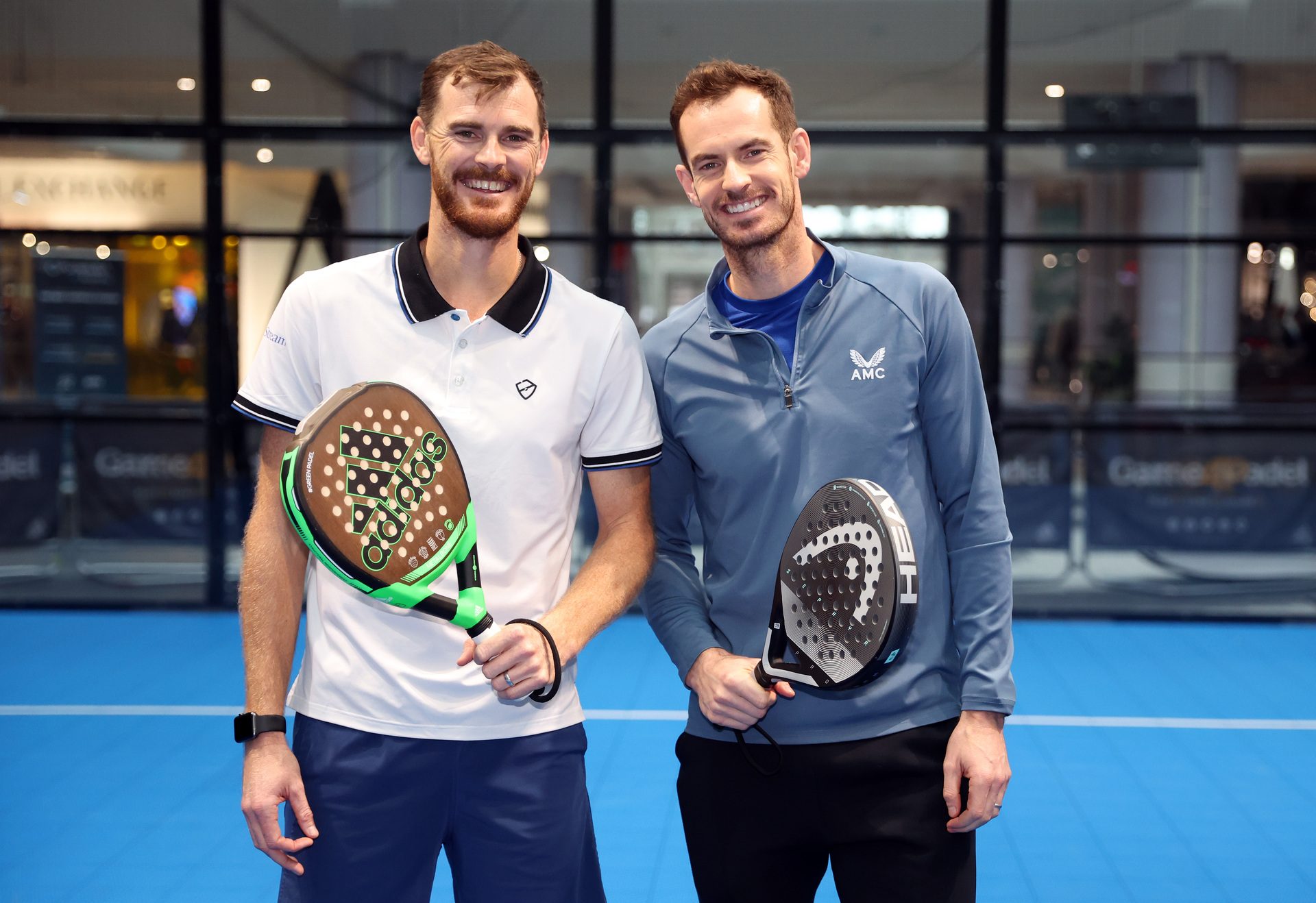 Andy Murray and Jamie Murray play Padel at the Game4Padel pop-up event in London.