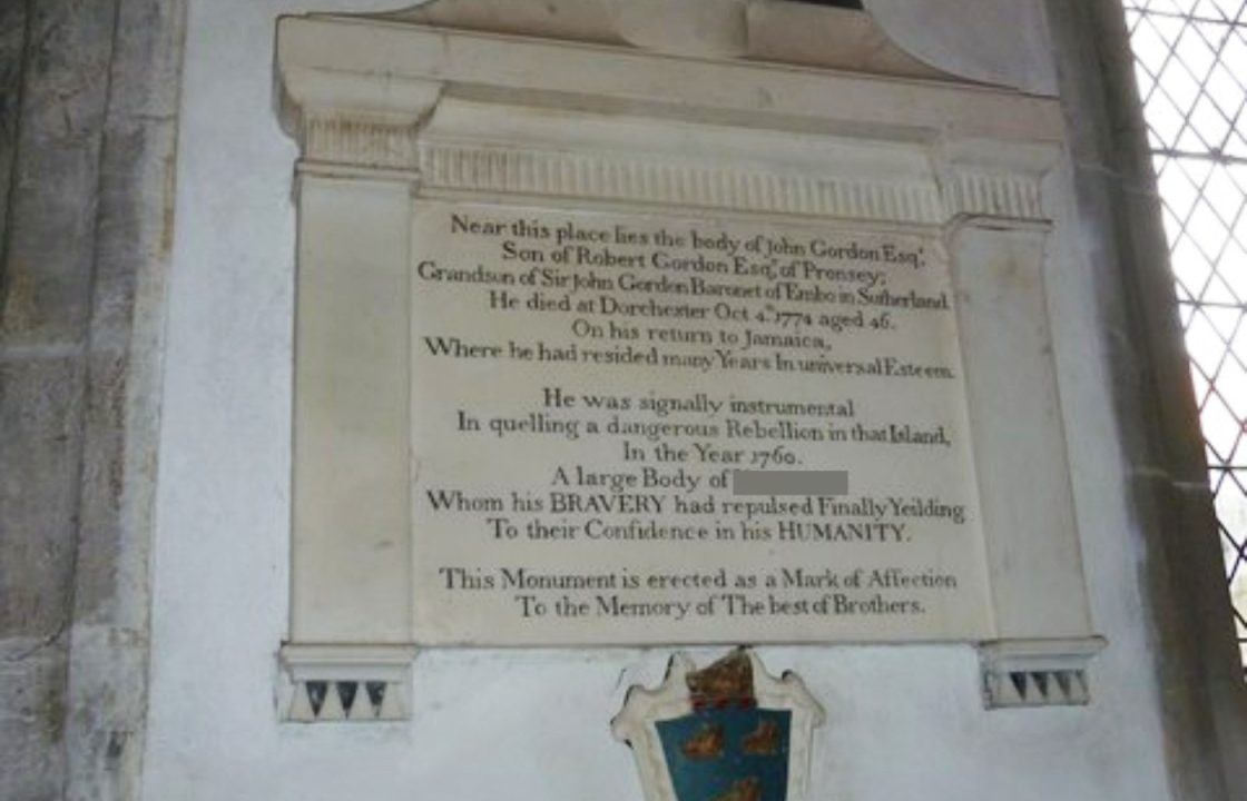 ‘Repugnant’ memorial to Scots slave owner John Gordon removed from St Peter’s Church in Dorset