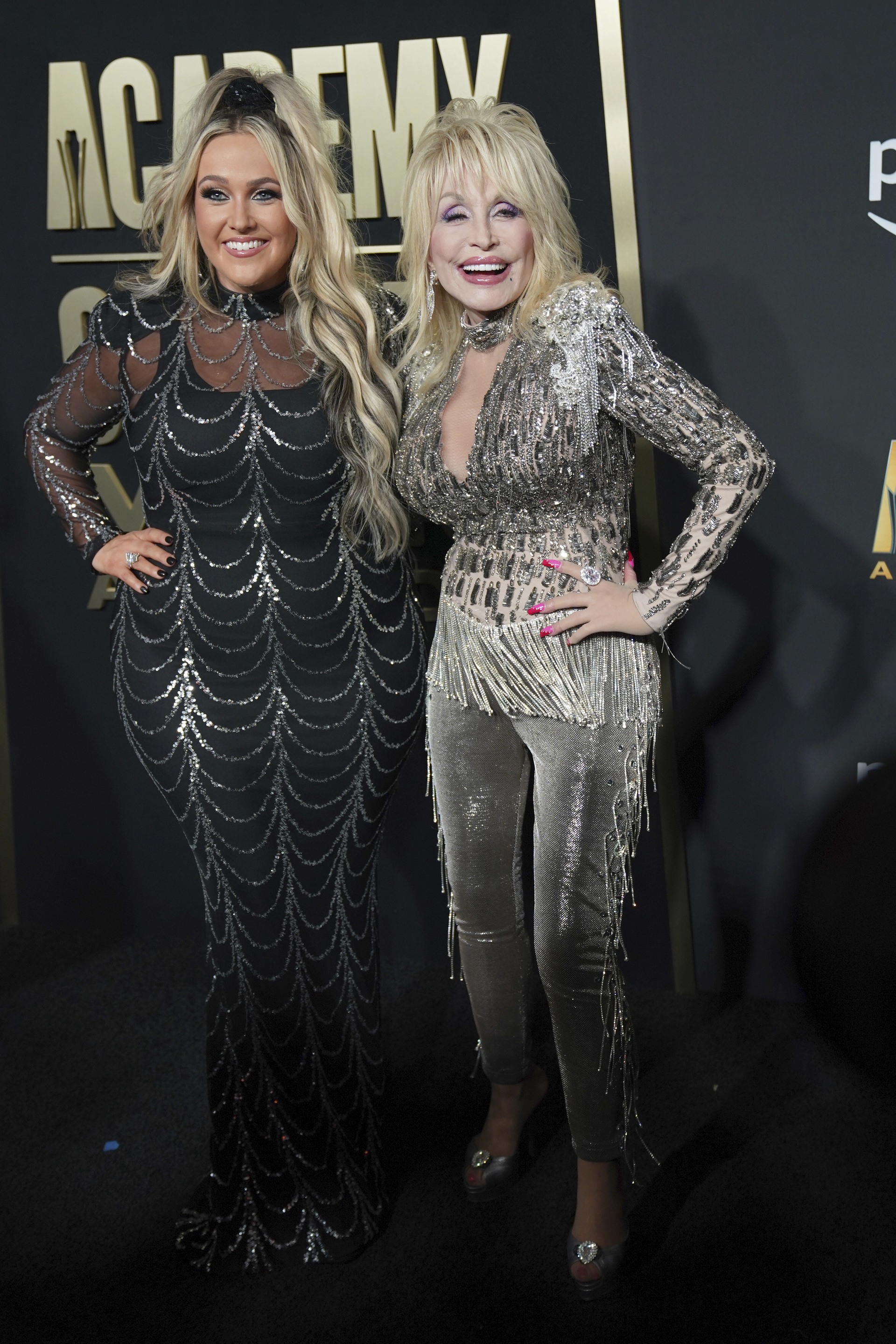 Priscilla Block, left, and Dolly Parton arrive at the awards.
