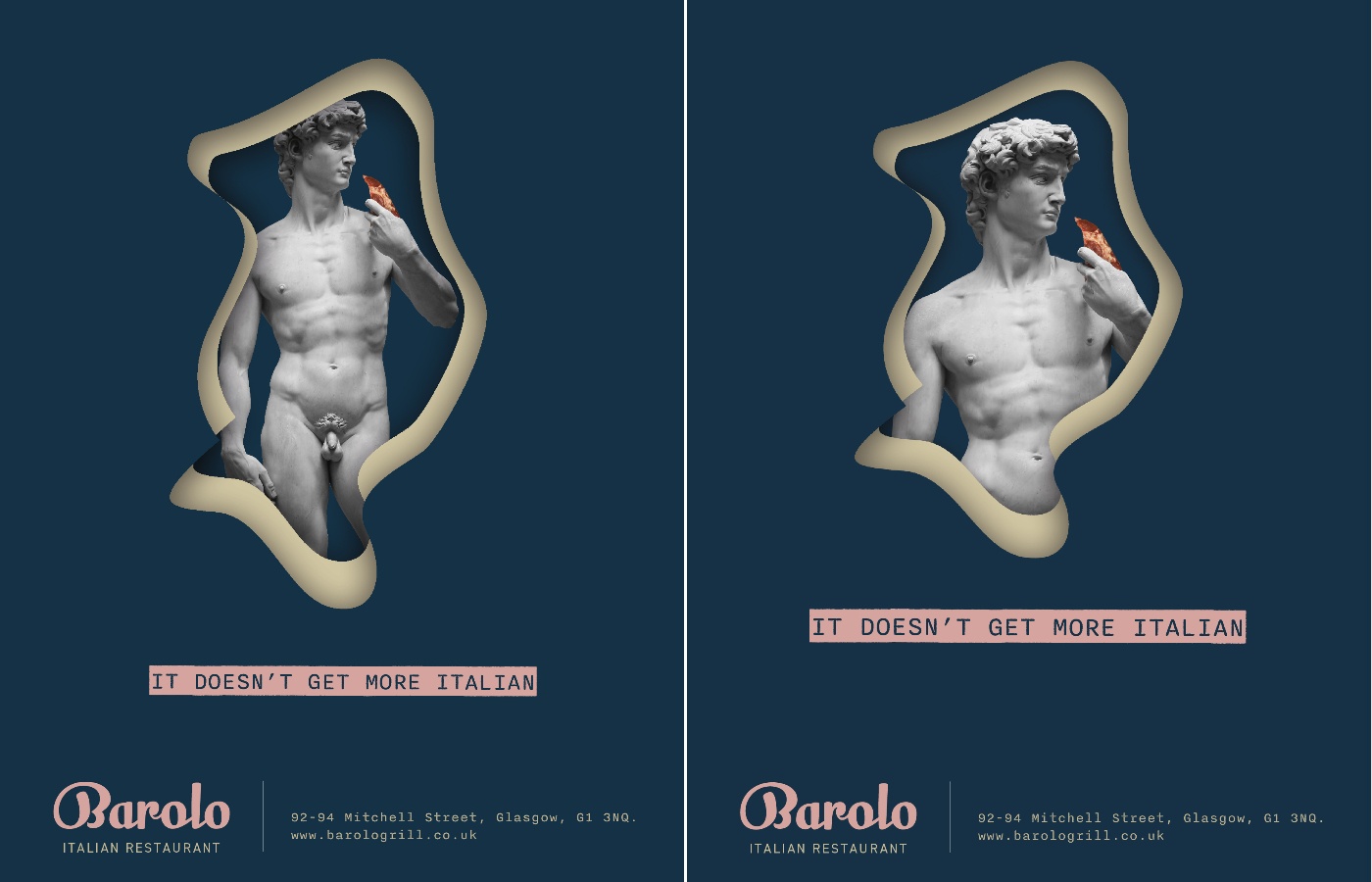 Barolo had to redesign the original advert (left) and the statue of David is now cropped at the waist.