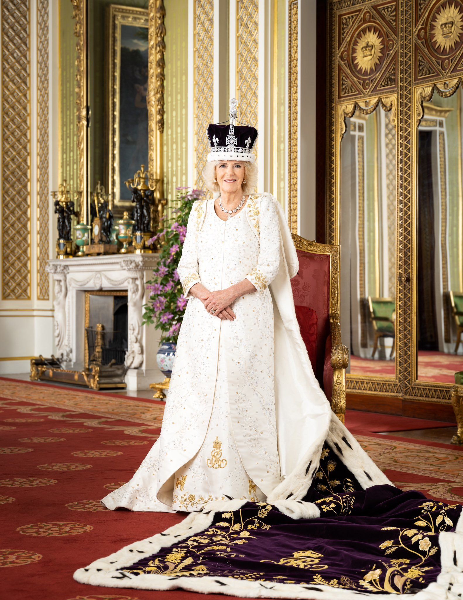 Her Majesty Queen Camilla is pictured in The Green Drawing Room.