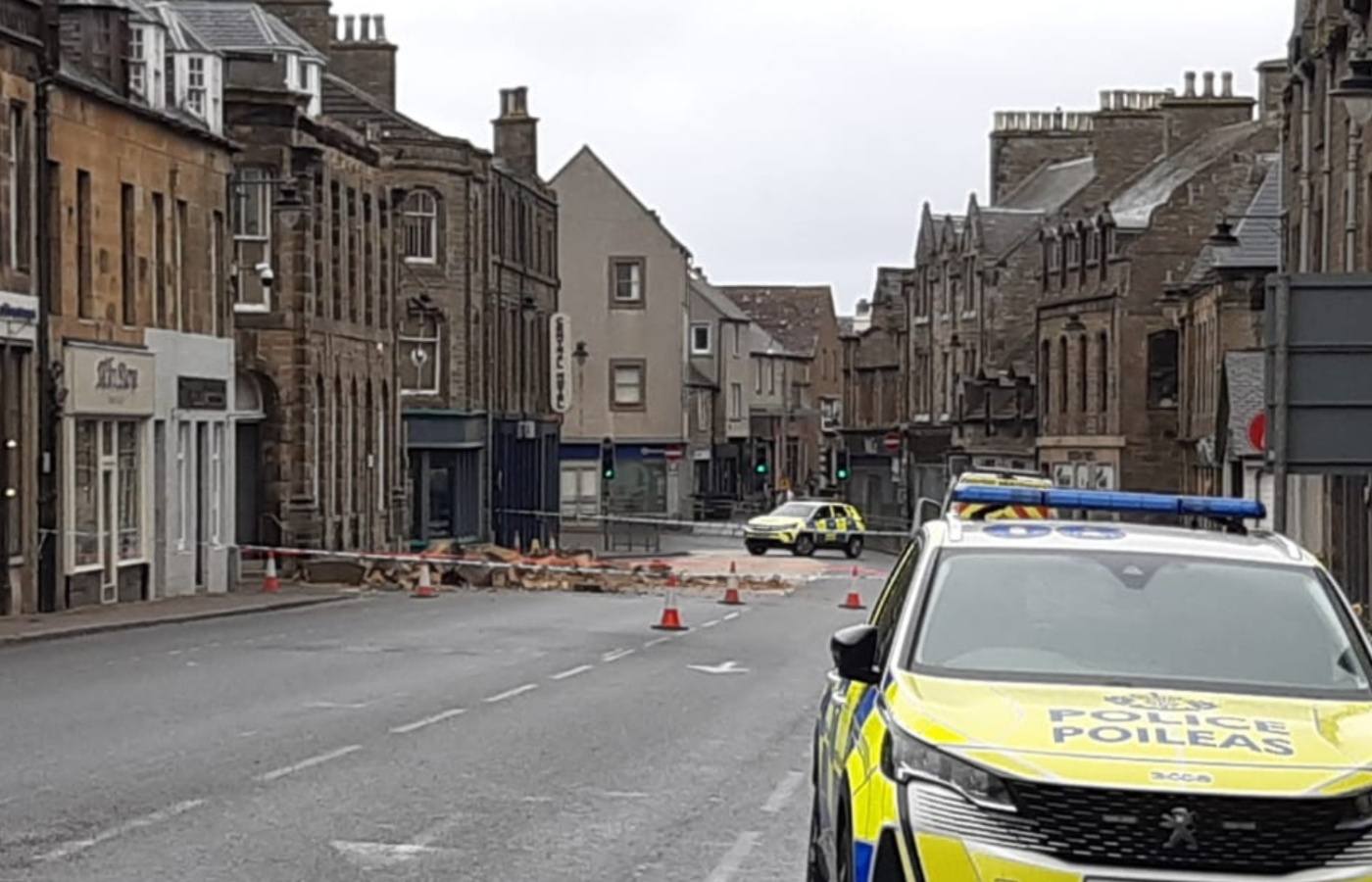 The damage outside the former Clydesdale Bank in Thurso.